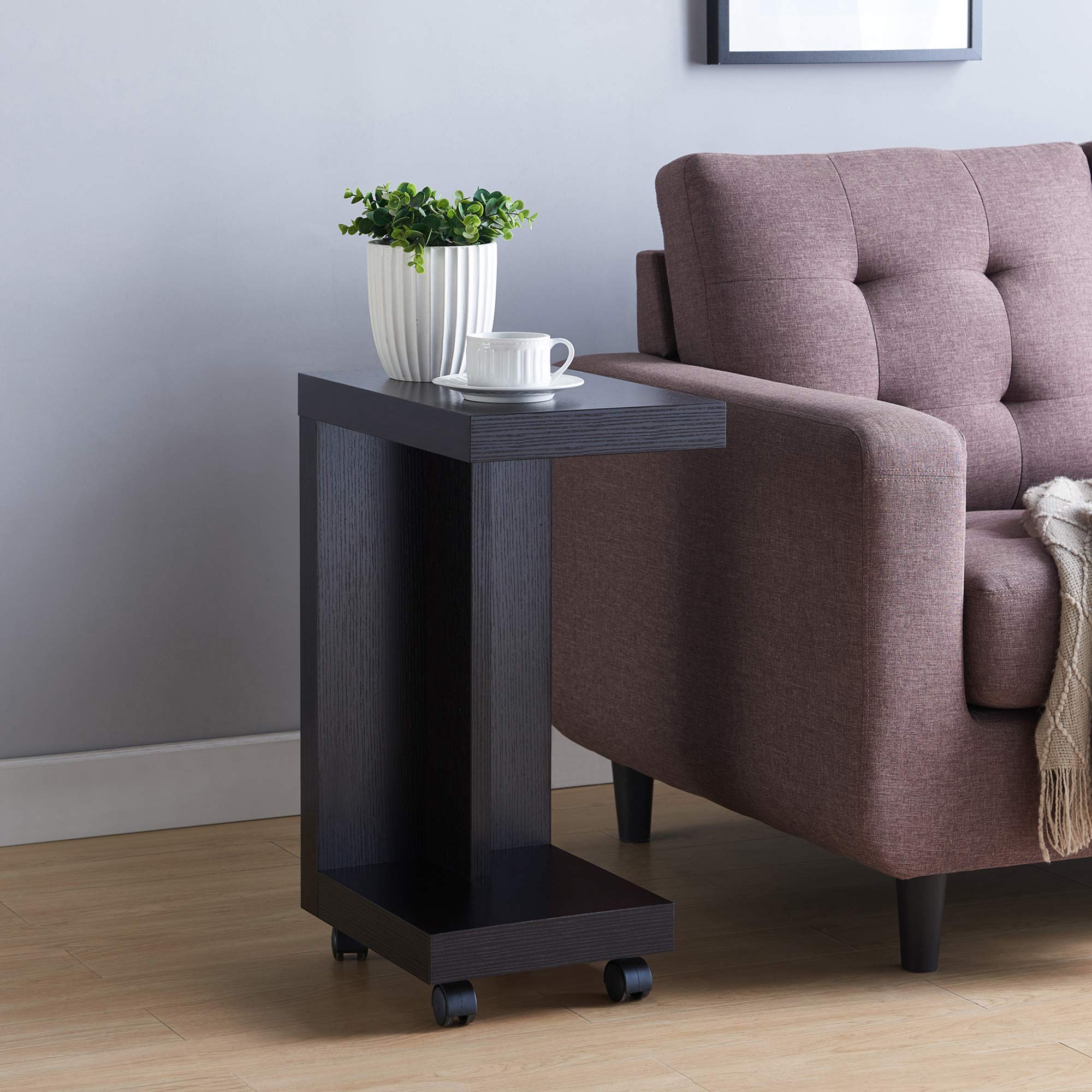 HOMES: Inside + Out Wadena End Table with Locking Caster Wheels and Shelf, Espresso Finish - Perfect for Living Room, Bedroom, or Office Side Table