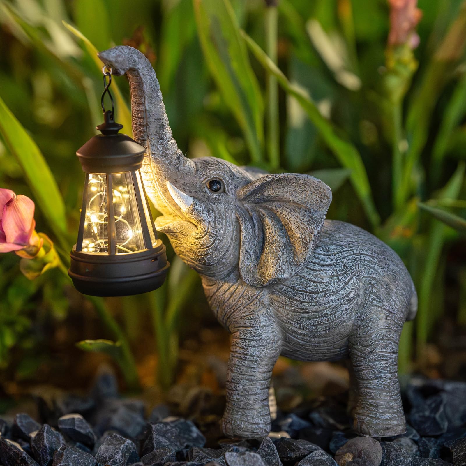 Solar Powered Elephant Statue - Outdoor Garden Decor with LED Lights, Weatherproof Animal Sculpture for Yard, Patio, Lawn - Unique Gardening Gifts for Women, Home Decoration for Birthday, Mother's Day, Housewarming