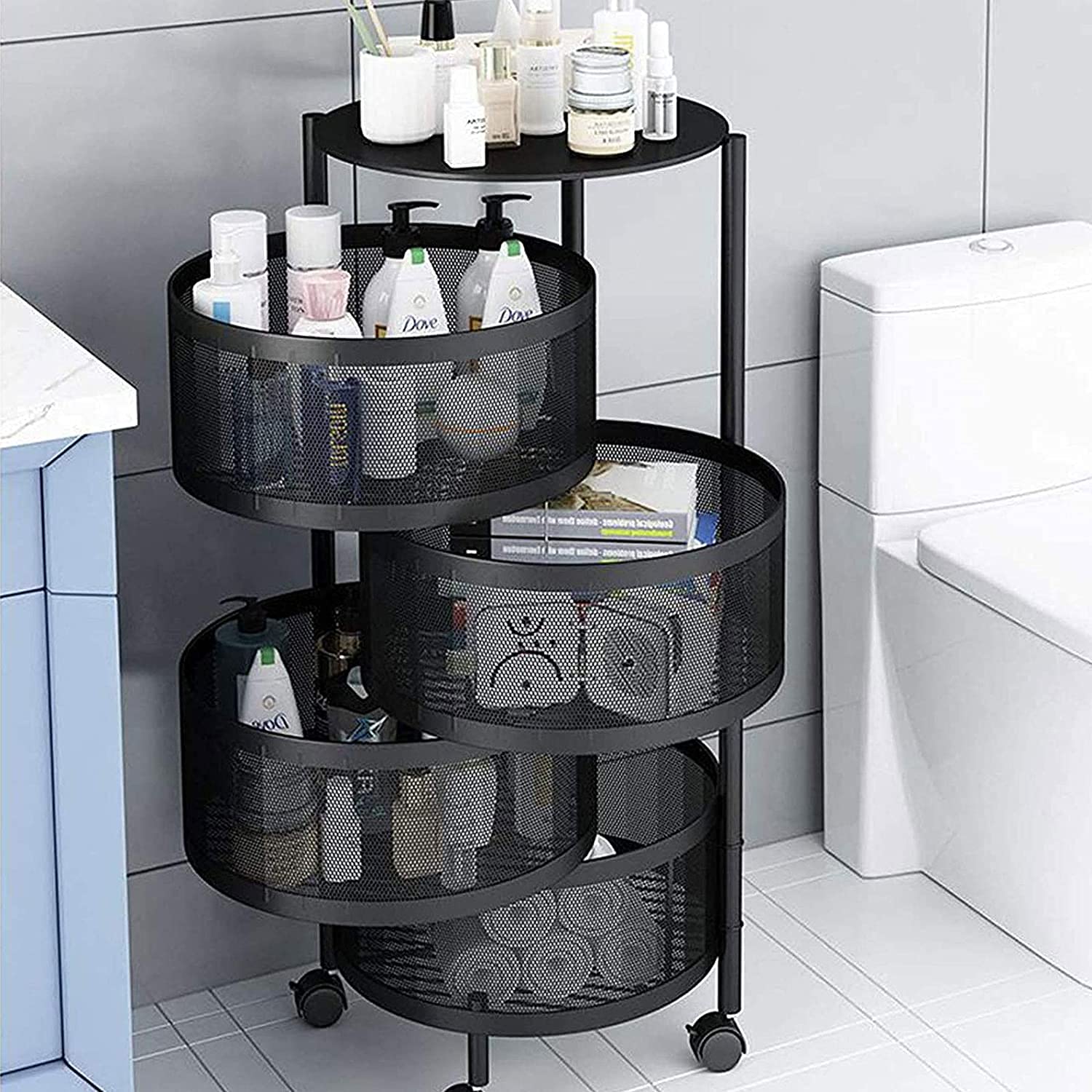 360-Degree Rotating Kitchen Storage Shelf - Multi-Layer Round Vegetable Rack for Fruits, Spices & Organizing - Space-Saving Floor Standing Design for Kitchen, Pantry & Living Room - Perfect for Small Apartments & Home Organization