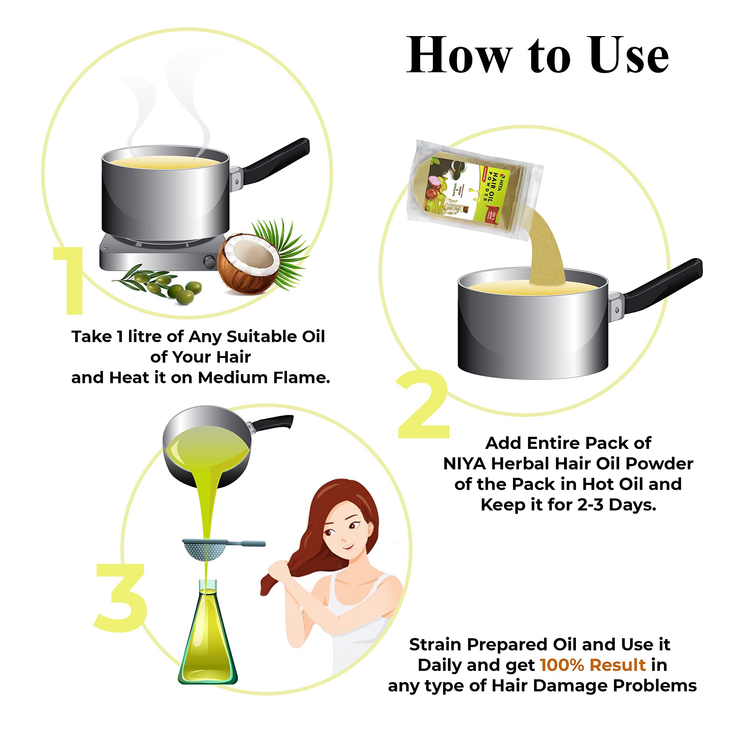 Niya Natural's 100% Herbal Hair Oil Powder - 100% Natural & Organic for All Hair Types | DIY Hair Oil Preparation | Promotes Hair Growth & Reduces Hair Fall | 100g | Perfect for Daily Hair Care & Scalp Massage