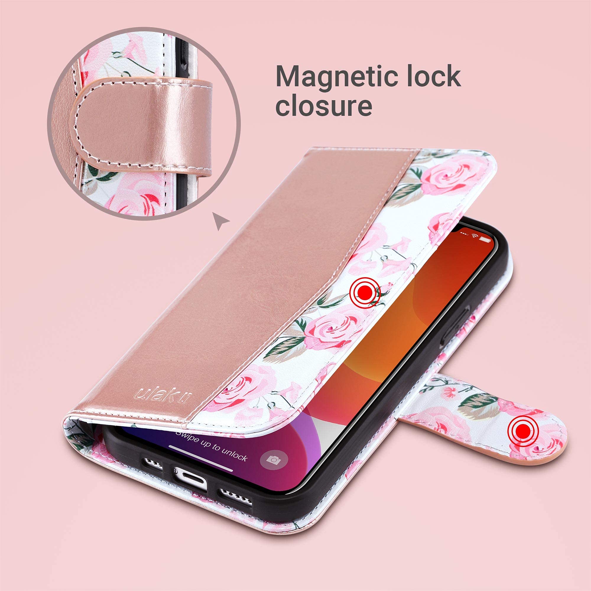 Premium ULAK iPhone 12 Wallet Case & iPhone 12 Pro Flip Cover - Slim Transparent Protective Case with Card Holder for iPhone 12/12 Pro (6.1