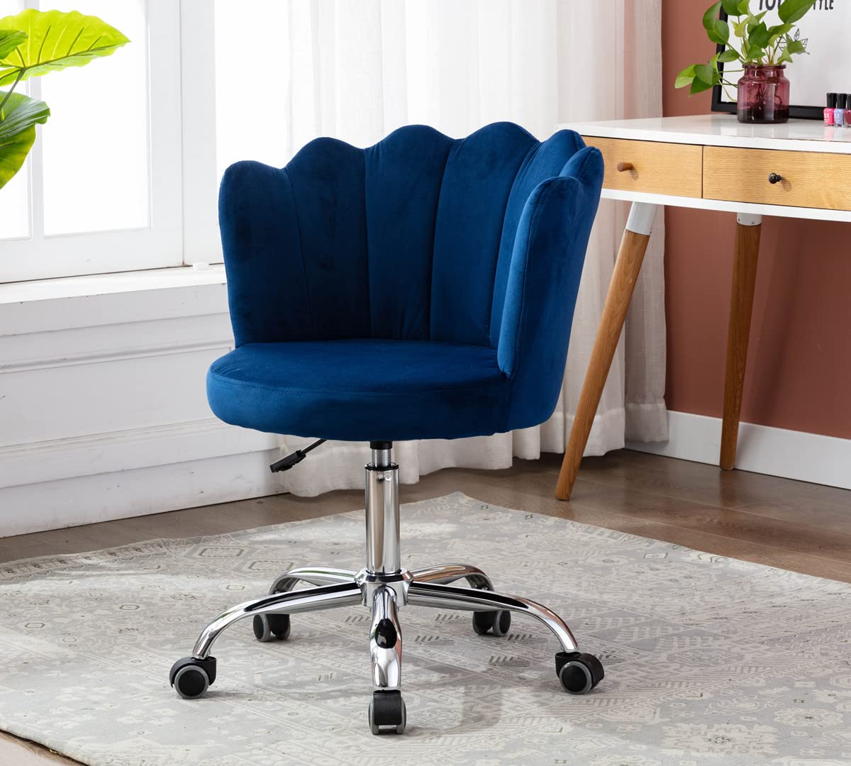 Velvet Home Office Chair - Adjustable Height Modern Desk Chair, Upholstered Swivel Computer Chair with Wheels for Living Room, Bedroom & Makeup Vanity | Ergonomic Workstation Seating for Remote Work & Beauty Routines