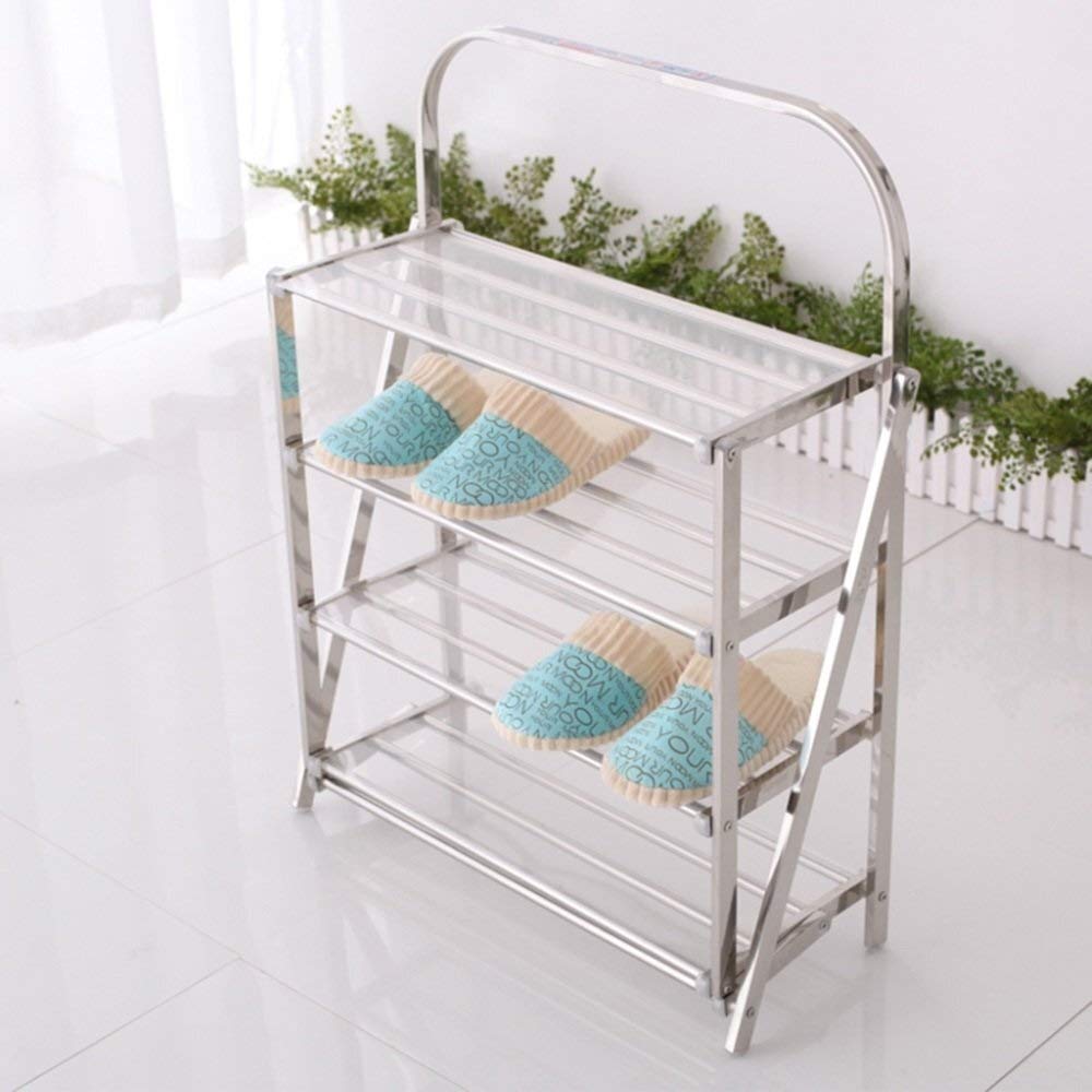 QTCWRL 5-Tier Folding Shoe Rack - Space Saving Stainless Steel Shoe Organizer for Entryway, Bathroom & Closet - Multi-Layer Shoe Storage Shelf with Dust Protection (55x21x74cm) - Perfect for Small Spaces & Apartment Living