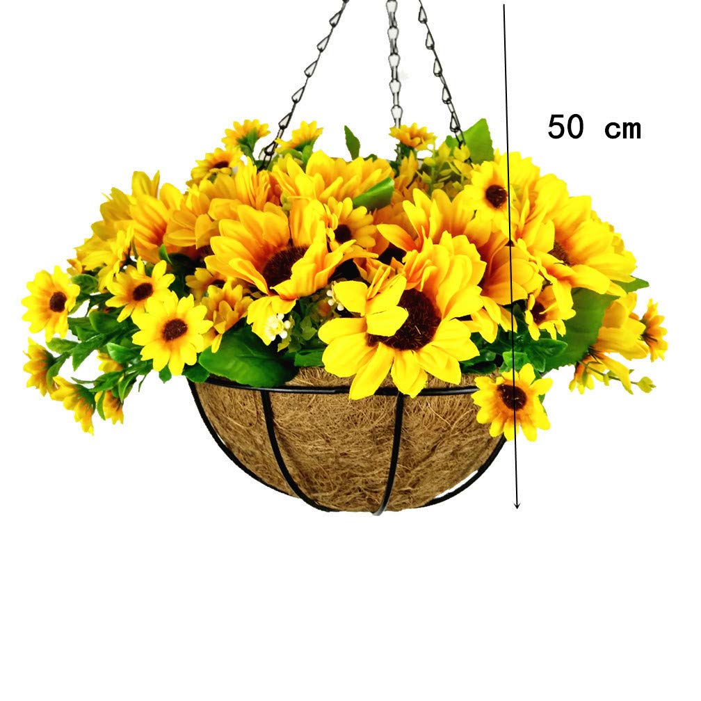 Artificial Sunflower Hanging Basket - Silk Flower Decor for Living Room & Home Office - Small Decorative Hanging Planter with Fake Flowers - Perfect for Wall Decor, Wedding Centerpieces & Indoor Greenery
