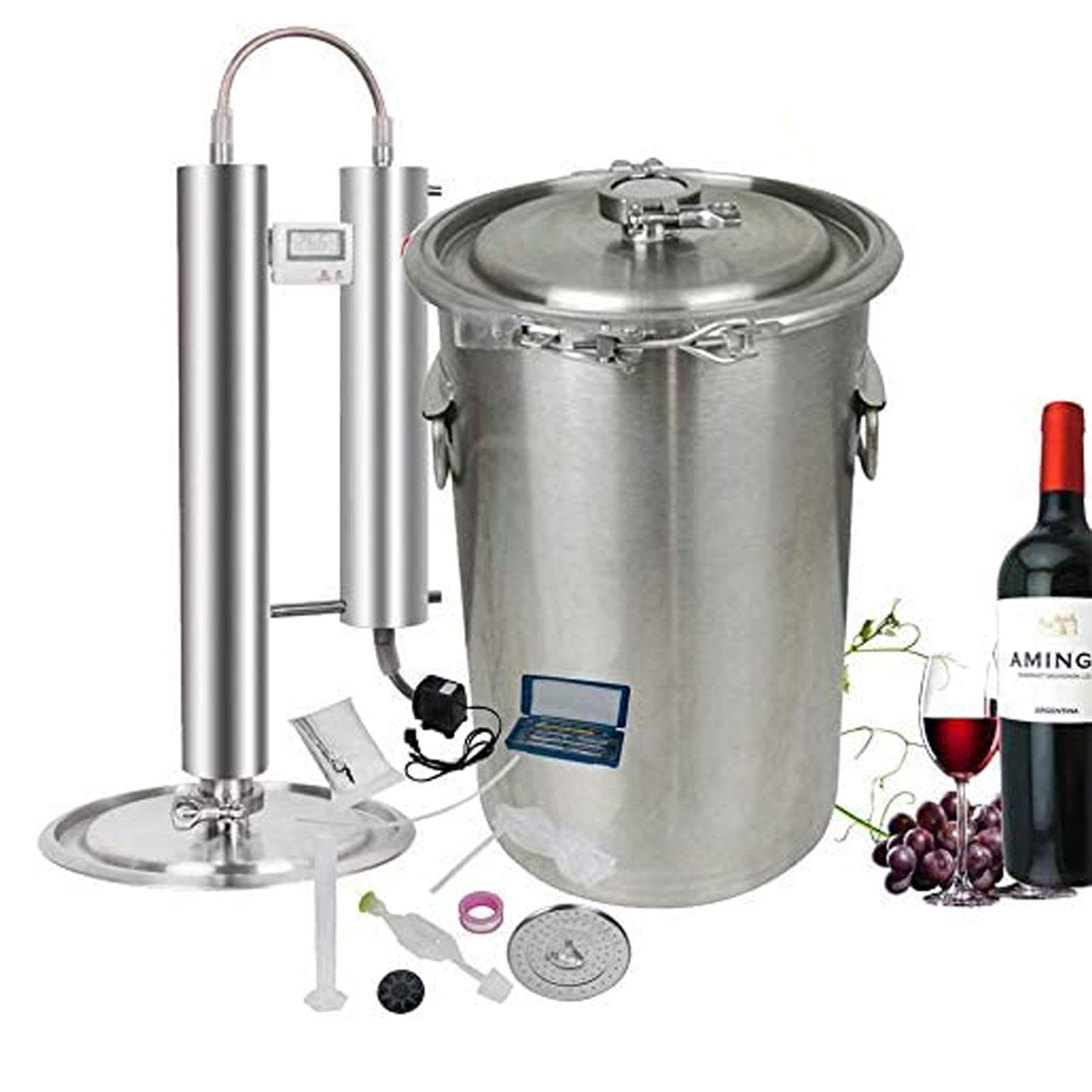 Zorvo 35L/9.24 Gallon Stainless Steel Alcohol Distiller - Home Brewing Still Kit for Whiskey, Vodka & Moonshine - Essential Wine Making Equipment & Fermentation Tank for DIY Distilling Enthusiasts (Perfect for Home Brewing, Craft Distilling & Small Batch Alcohol Production)