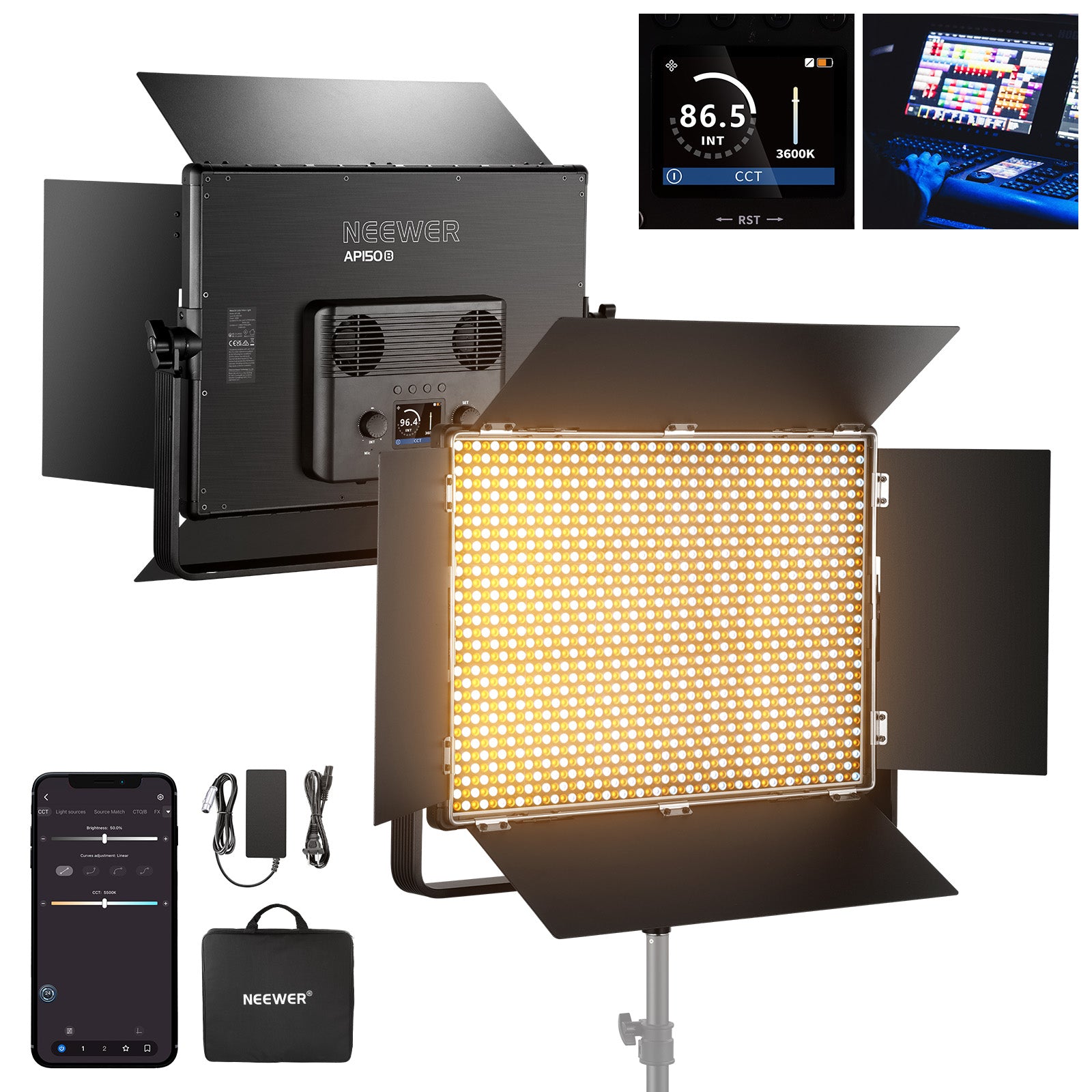 NEEWER AP150B 150W Bi-Color LED Video Light Panel - Professional Studio Lighting for Photography, Videography & YouTube Content Creation