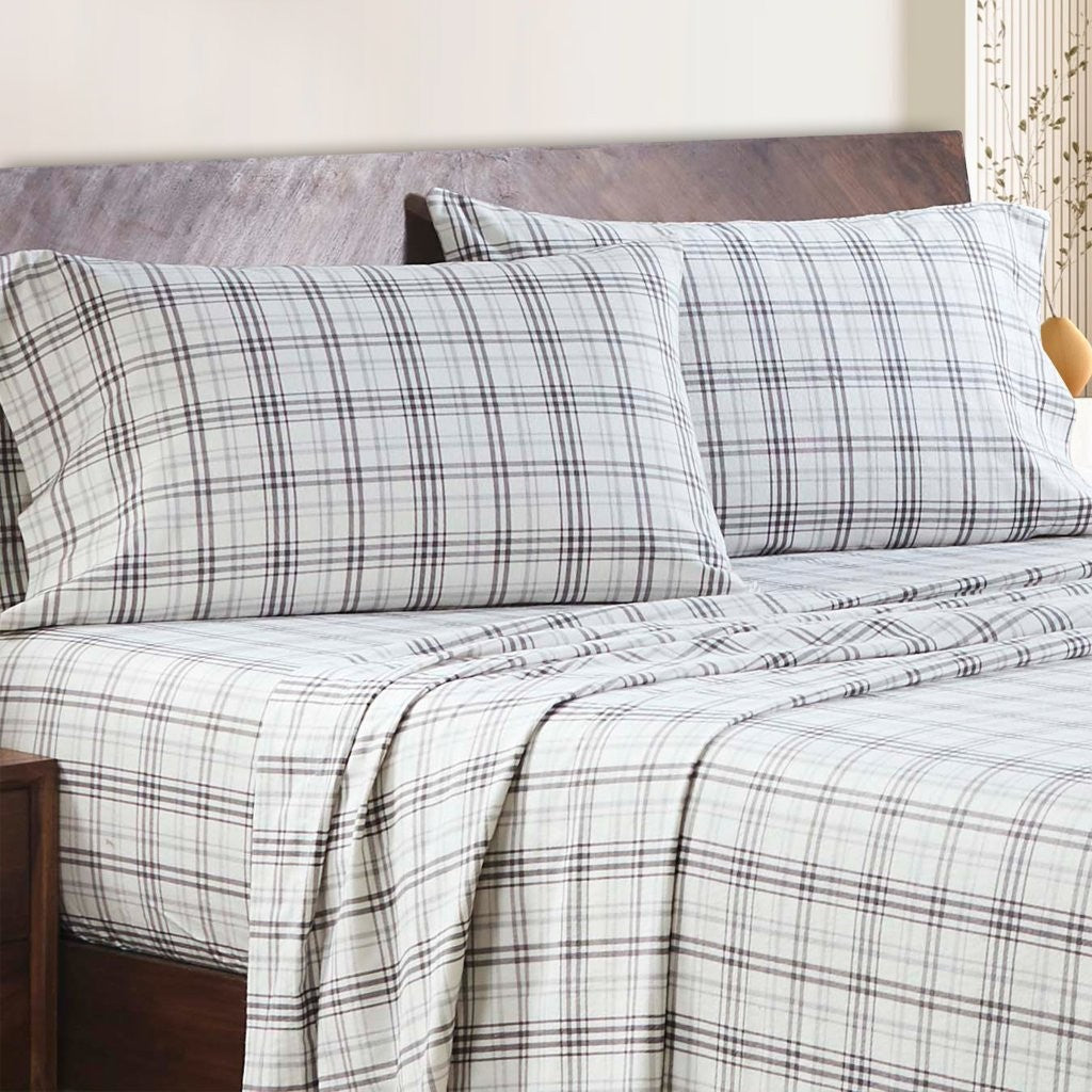 Soft Plaid Flannel Cotton Bed Sheet Set - Classic Farmhouse Style with Deep Pockets - Perfect for Cozy Winter Nights & Rustic Home Decor