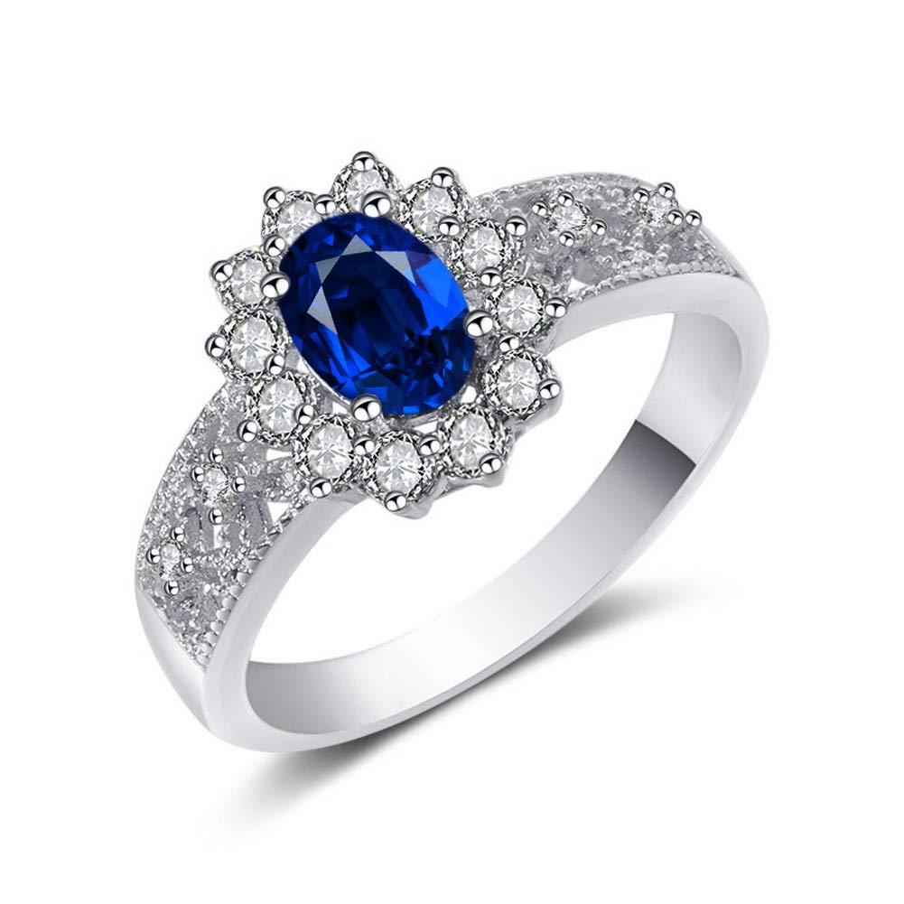 925 Sterling Silver Sapphire Wedding Ring - Simulated Over Cut Crystal Engagement Promise Ring for Women | Perfect for Proposals, Anniversaries & Special Occasions