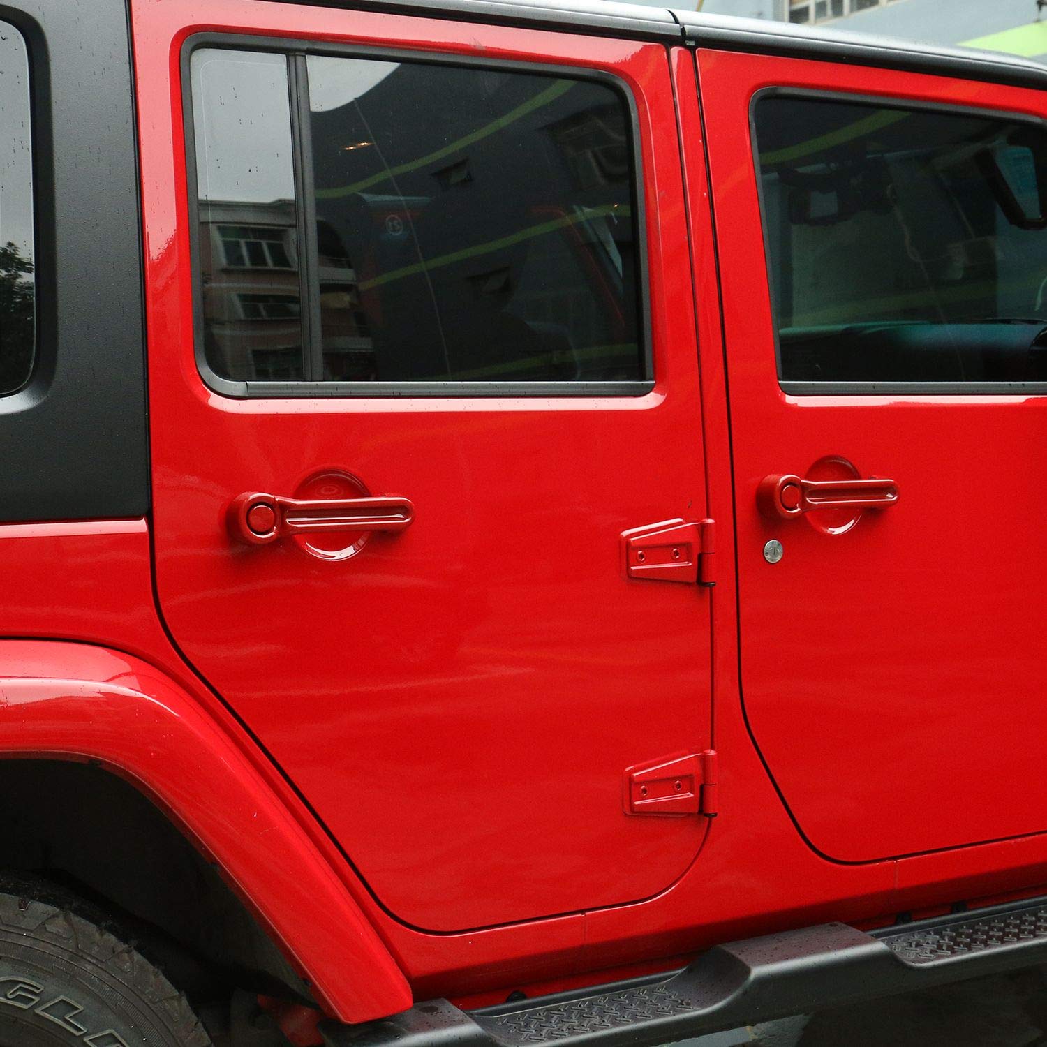 JeCar Car Door Handle Covers & Tailgate Handle Protectors - Exterior Accessories for 2007-2018 Jeep Wrangler JK/JKU, 2008-2012 Jeep Liberty, 2007-2011 Dodge Nitro (Red) - Durable Protection & Style Upgrade for Off-Road Adventures & Daily Driving