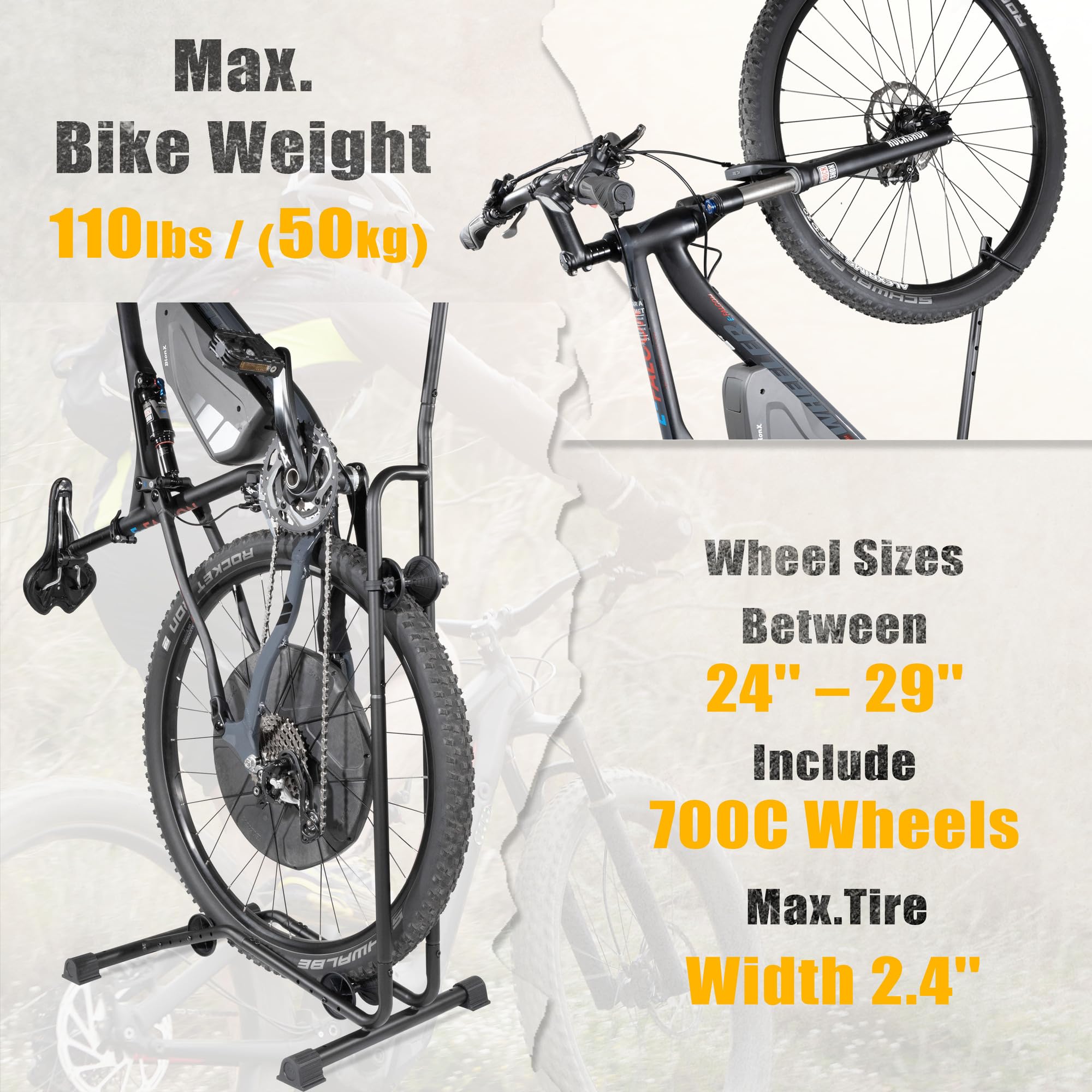 Premium Adjustable Bike Stand for MTB, Road & E-Bikes - Vertical & Horizontal Storage Rack Holds Up to 29