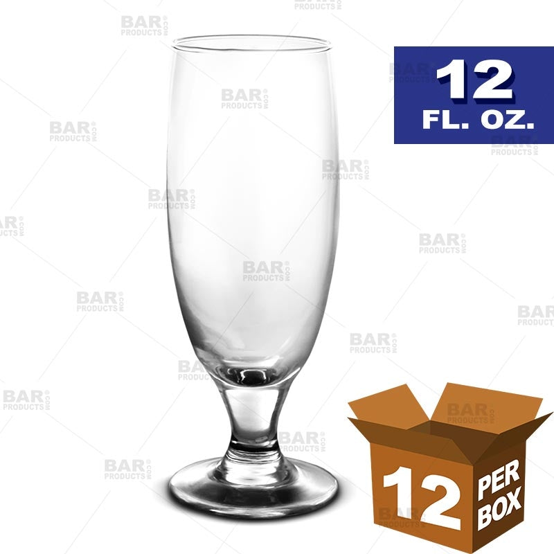 Premium BarConic® 12 oz Footed Beer Glasses - Set of 12 | Elegant Pilsner Glassware for Craft Beer, Lager & Ale | Perfect for Home Bars, Parties & Restaurants
