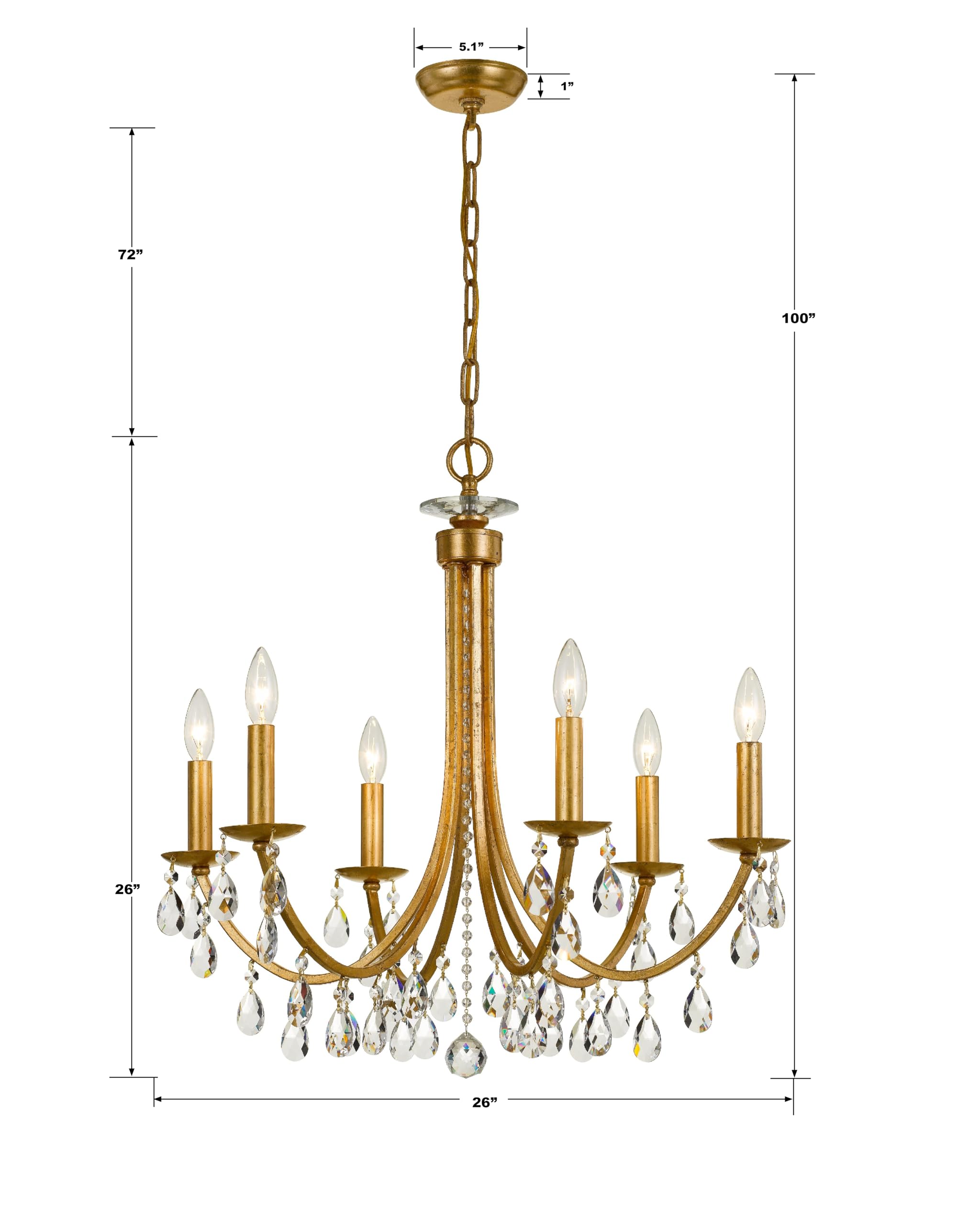 Bridgehampton 6-Light Hand-Cut Crystal Antique Gold Chandelier - Elegant Dining Room Lighting for Luxury Home Decor