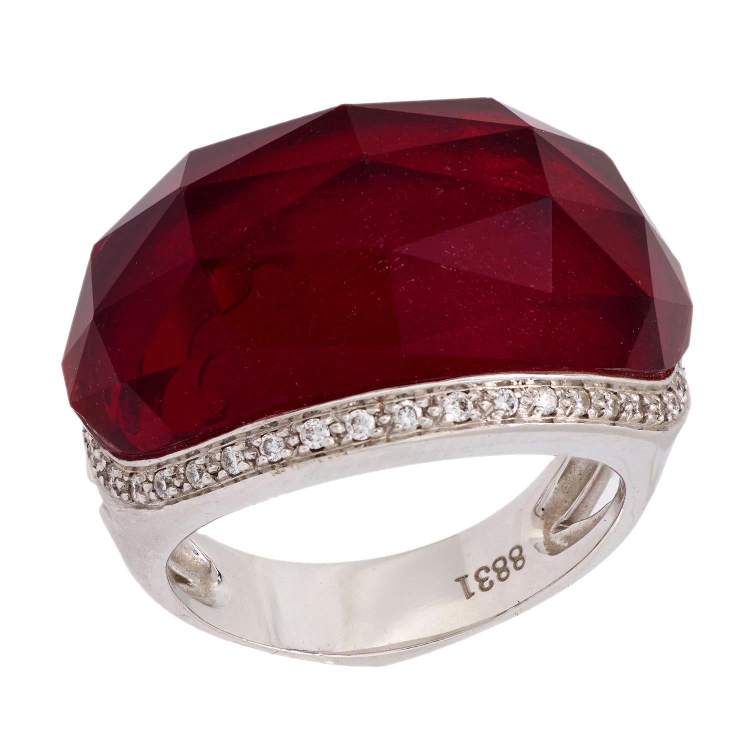 STEPHEN WEBSTER Estate 18k Gold Diamond Garnet Quartz Crystal Haze Ring - Luxury Vintage Jewelry for Women, Perfect for Weddings & Special Occasions