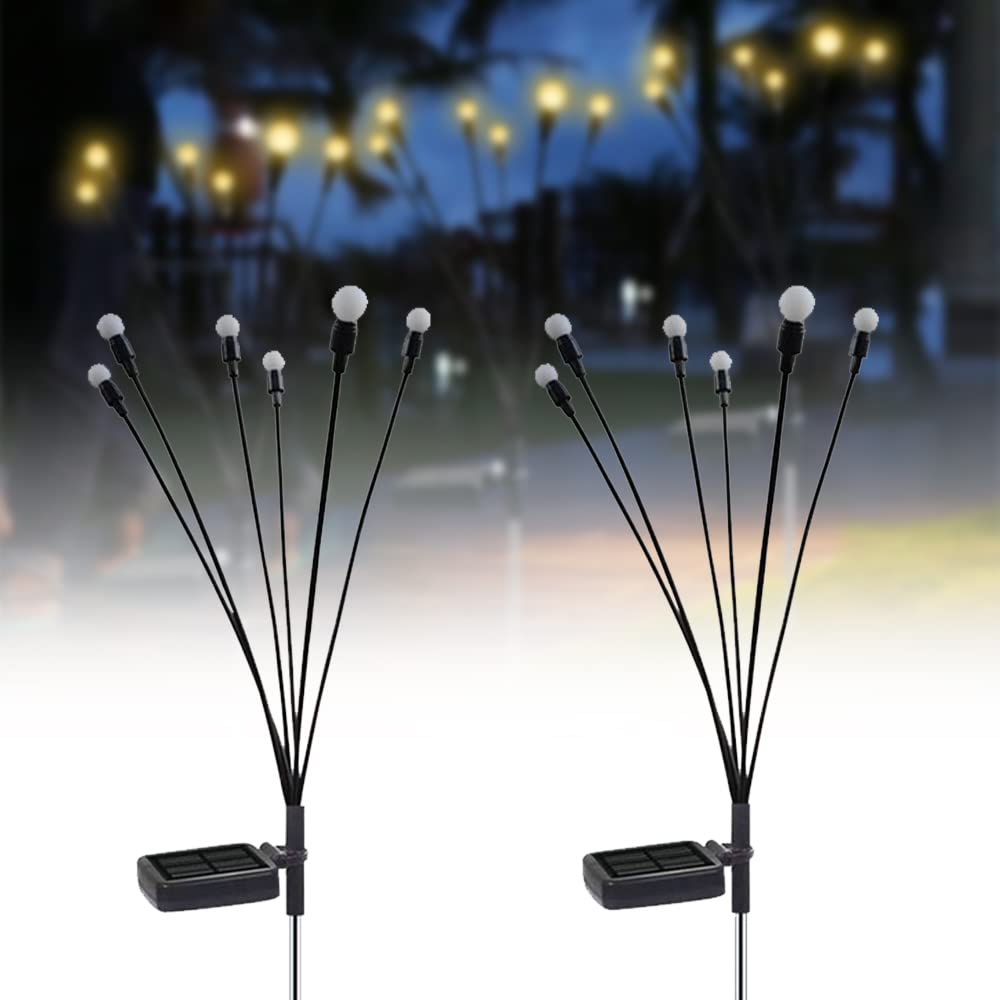 2-Pack Solar Powered Firefly Lights Outdoor Waterproof - Solar Garden Lights with Wind Swaying Effect - Decorative String Lights for Patio, Yard, Pathway (2 PCS, Warm White) - Perfect for Backyard Parties, Garden Decor & Landscape Lighting