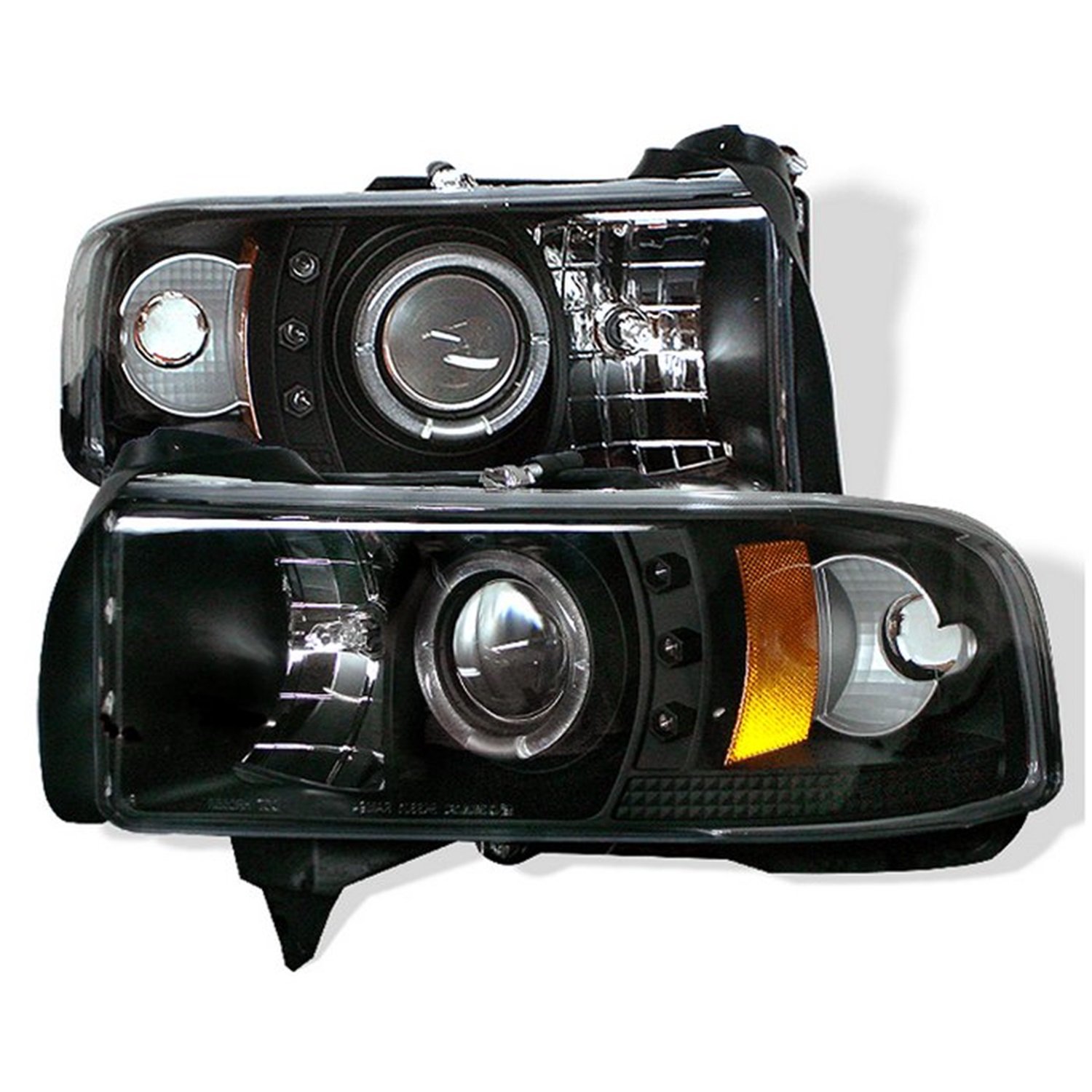 Dodge Ram Projector Headlights with CCFL Halo & LED - Black for 94-02 Models - Off-Road & Night Driving