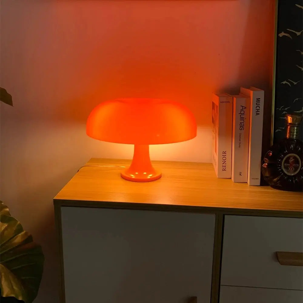 Modern Mushroom Table Lamp - Orange & White Nightstand Light for Bedroom, Living Room, Nursery | Soft Glow Accent Lighting for Cozy Home Decor