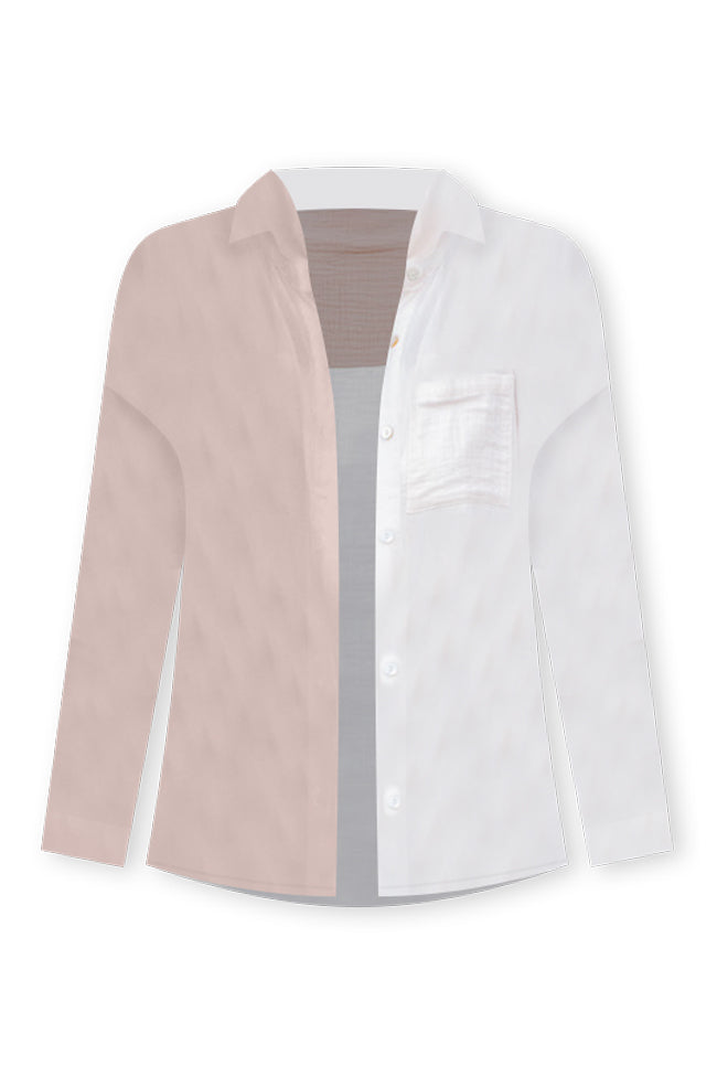 Elegant Ivory & Beige Color Block Gauze Blouse - Breathable Summer Top for Women | Perfect for Beach Outings, Date Nights & Office Wear