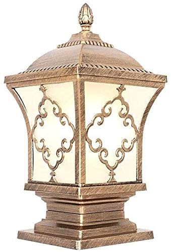 FXWT European Retro Victorian Outdoor Post Pillar Lamp - Waterproof Rainproof Glass Lawn Landscape Lighting - E27 Bollard Lantern Light for Garden, Street, Gate (Perfect for Pathway Illumination & Victorian-Style Home Decor)