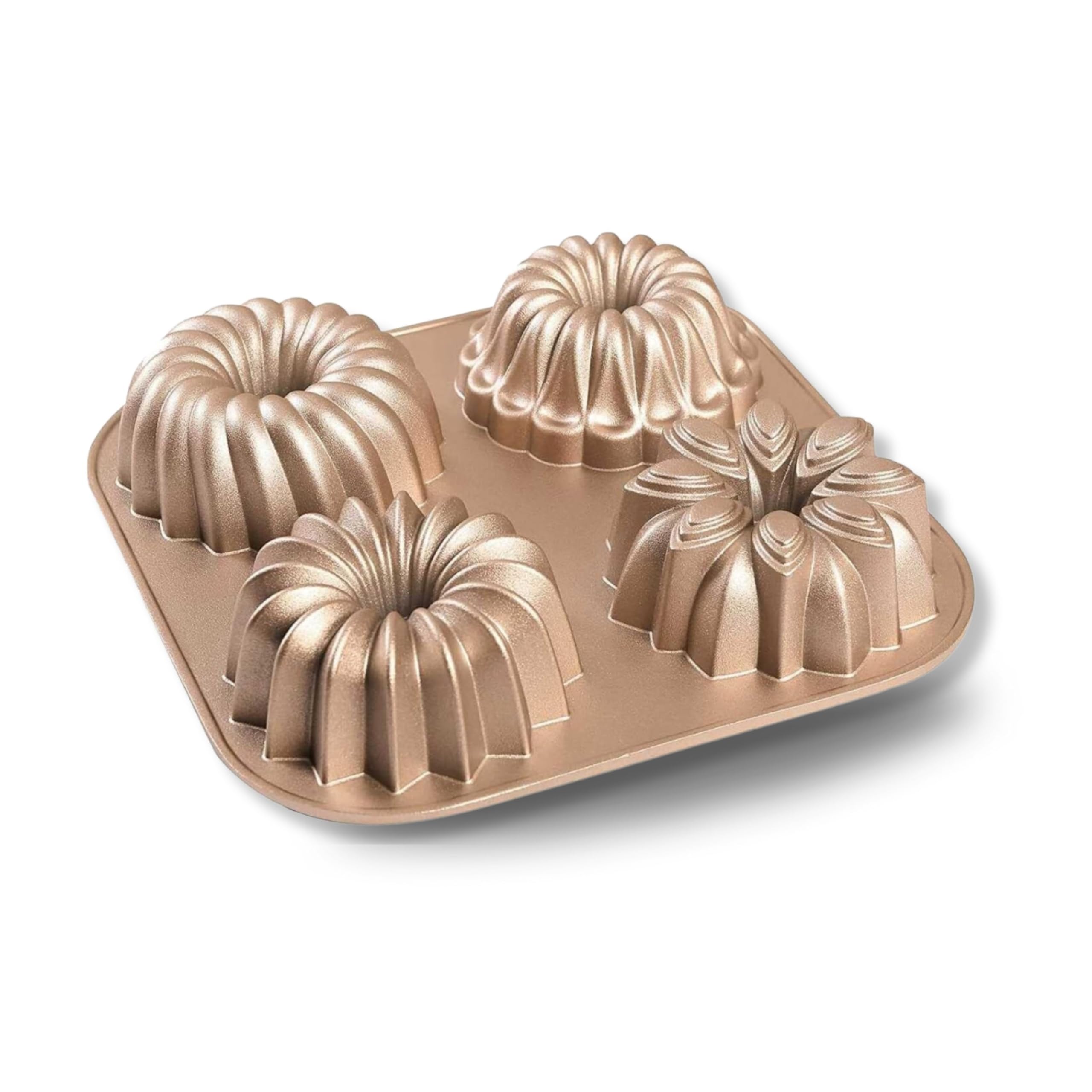 Baker's Secret Nonstick Fluted Cake Pan Set - Heavy Duty Die Cast Aluminum Bundt Pans with 2-Layer Non-Stick Coating for Easy Release - 4 Mini Bundt Cake Pans for Baking, Party Desserts & Holiday Treats