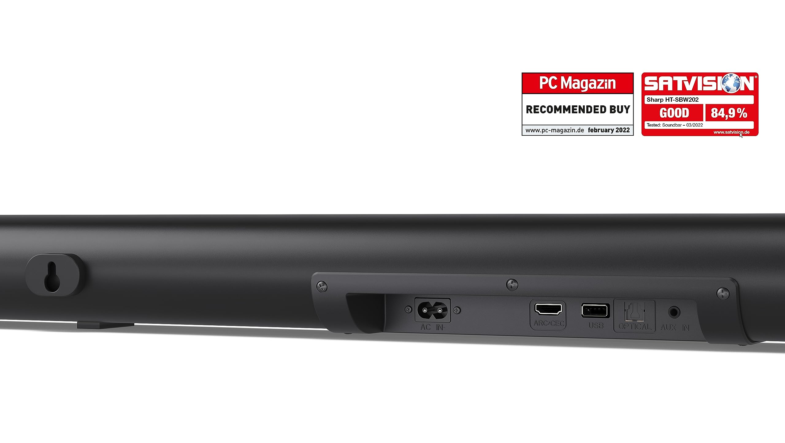 SHARP HT-SBW202 2.1 Channel Soundbar with Wireless Subwoofer - 200W Slim Bluetooth Speaker for TV, Home Theater & Streaming | HDMI ARC, Optical, USB, AUX Inputs | Wall Mountable or Tabletop Setup - Perfect for Movies, Gaming & Music (Black)
