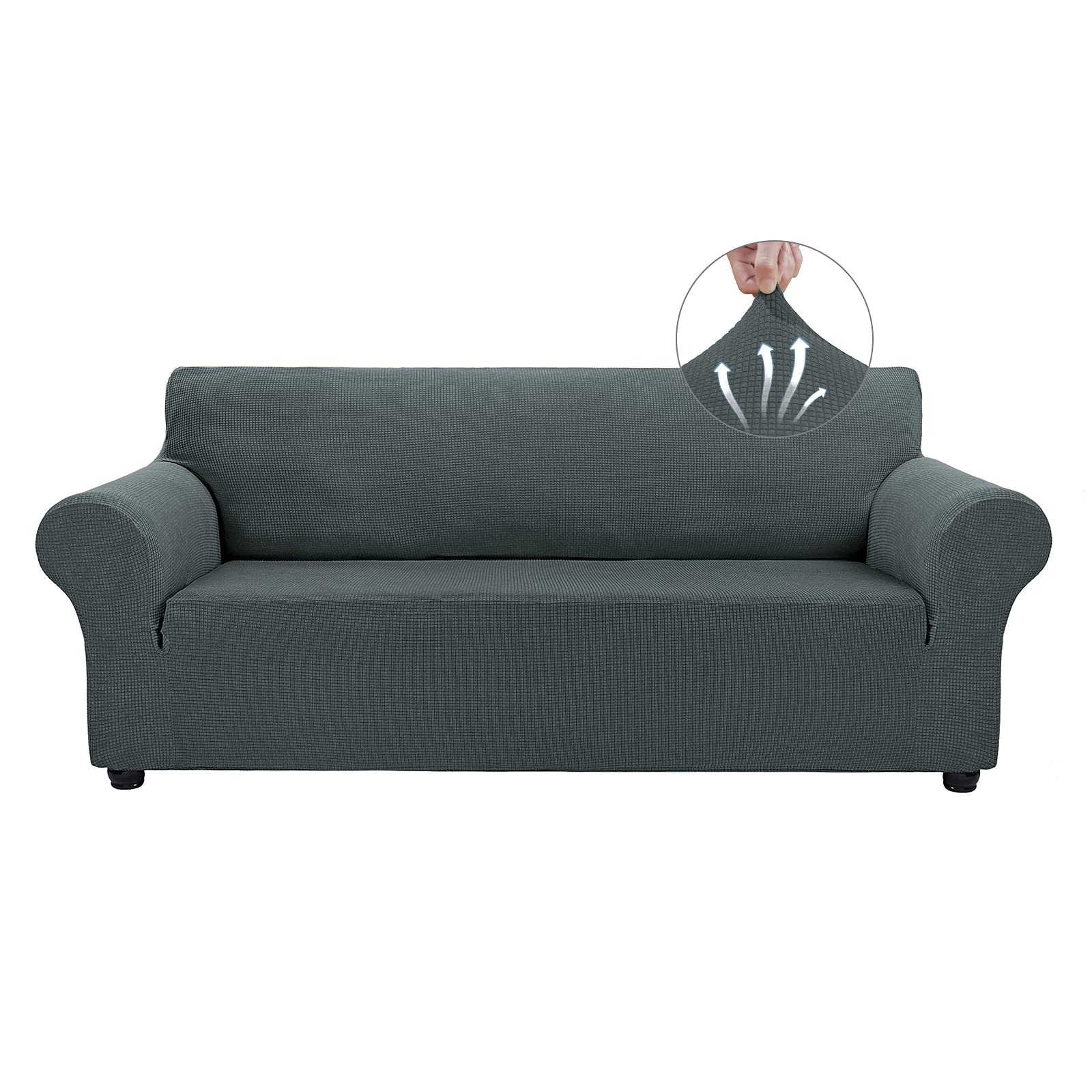 Stretch Sofa Slipcover for 3-Cushion Couch - Pet Proof Jacquard Fabric Furniture Protector - Spandex Checkered Design (Large, Gray) - Perfect for Living Room, Sectional Sofas & Pet Owners