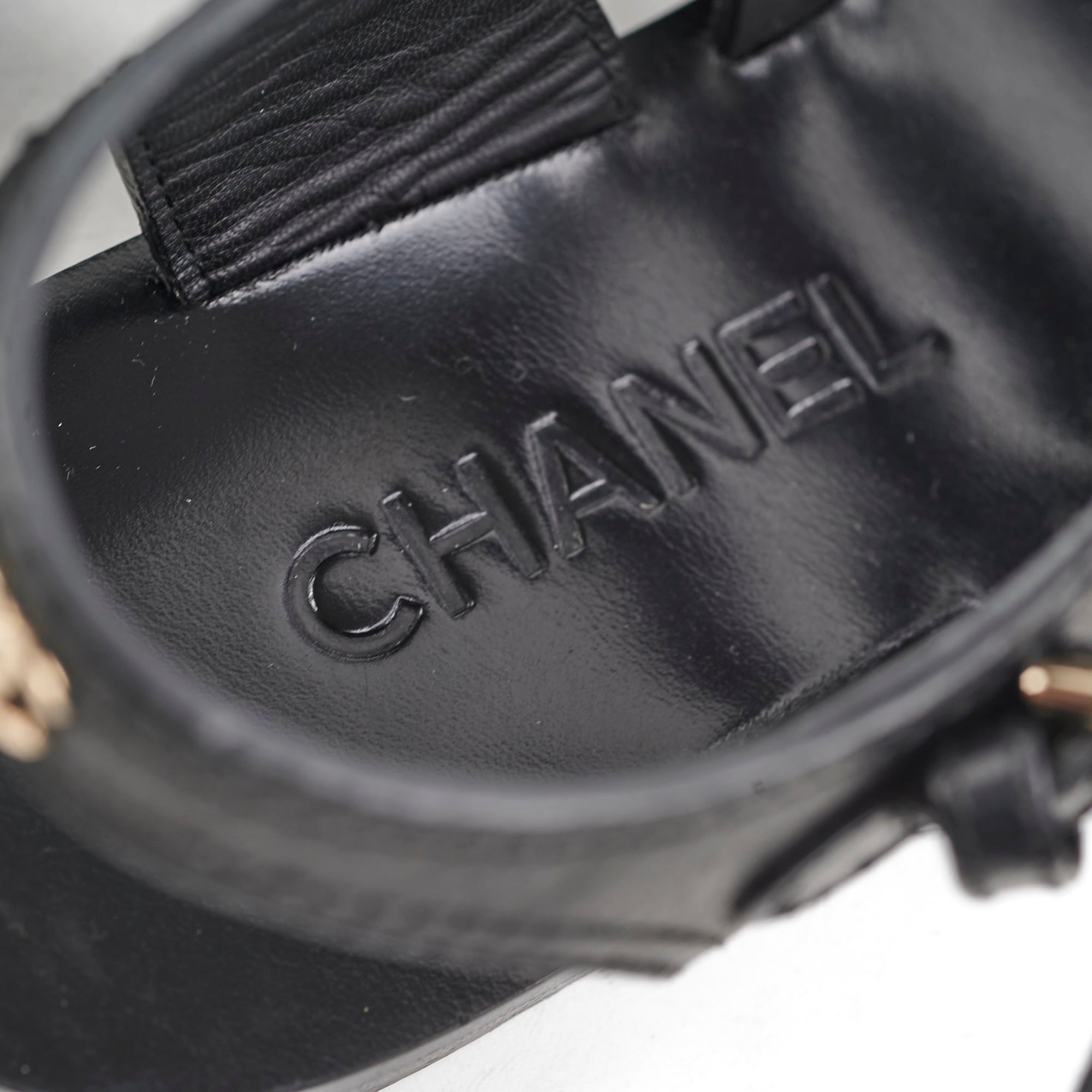 Chanel Black Leather Chain Strap Sandals Size 36 - Luxury Women's Summer Shoes for Beach, Party & Evening Wear