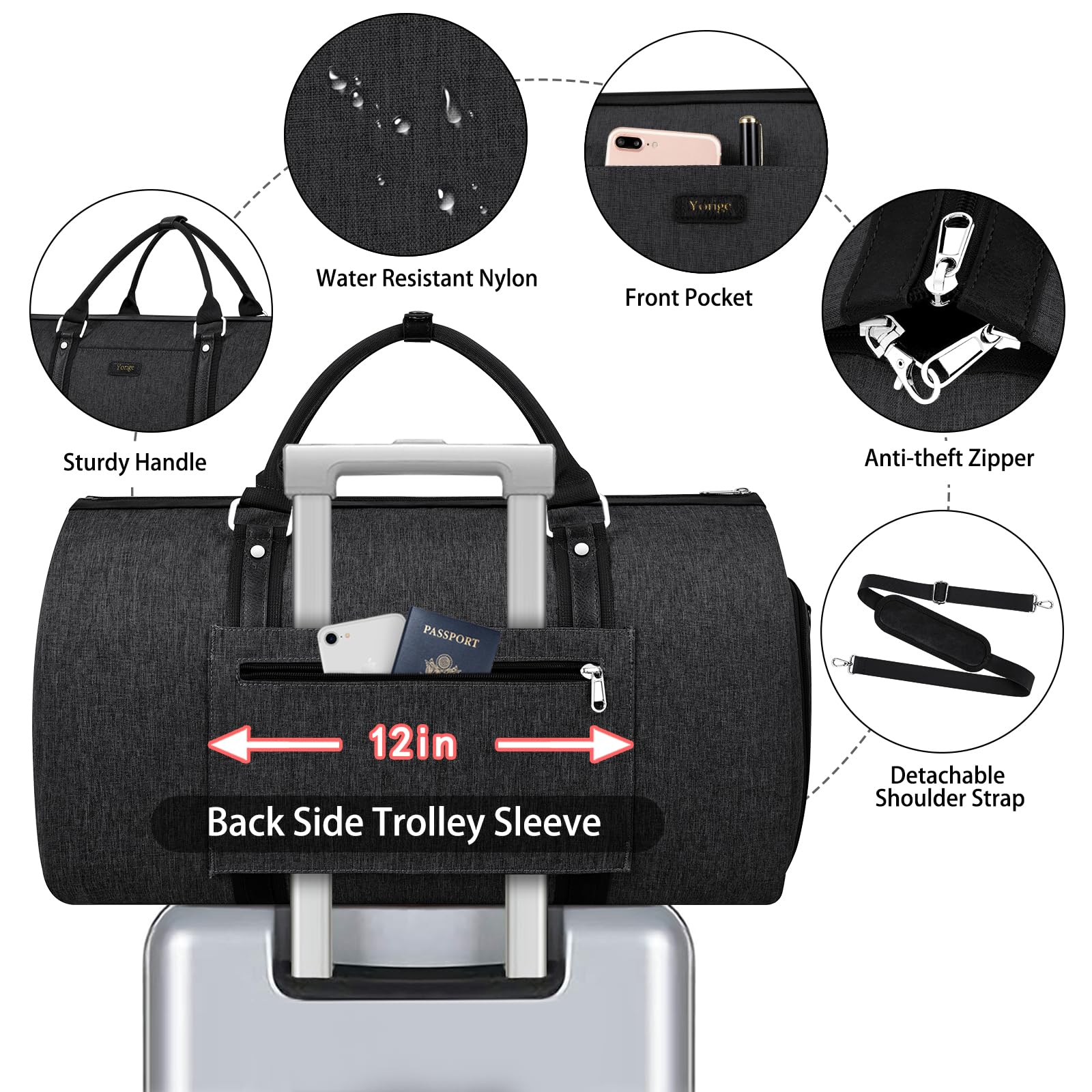 2-in-1 Convertible Travel Garment Duffle Bag Set for Men & Women - Carry On Hanging Suit Dress Clothes Bag with Detachable Crossbody Bag (4-Piece) - Perfect for Business Trips, Weekend Getaways & Gym Workouts