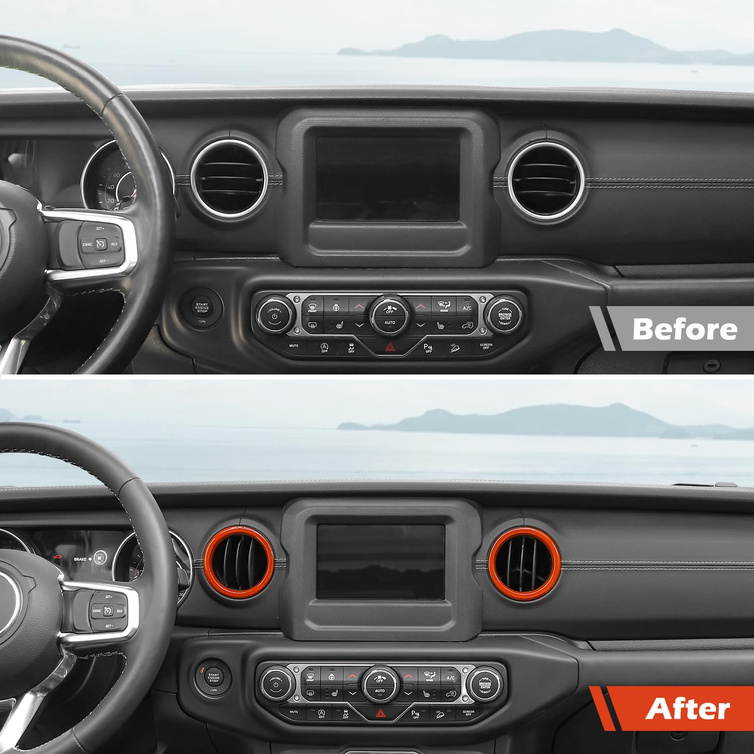 RT-TCZ Orange Dash Air Vent Cover Trim Stickers for Jeep Wrangler JL JLU & Gladiator JT (2018-2023) - 4pcs Interior Accessories - Upgrade Your Ride with Stylish Protection