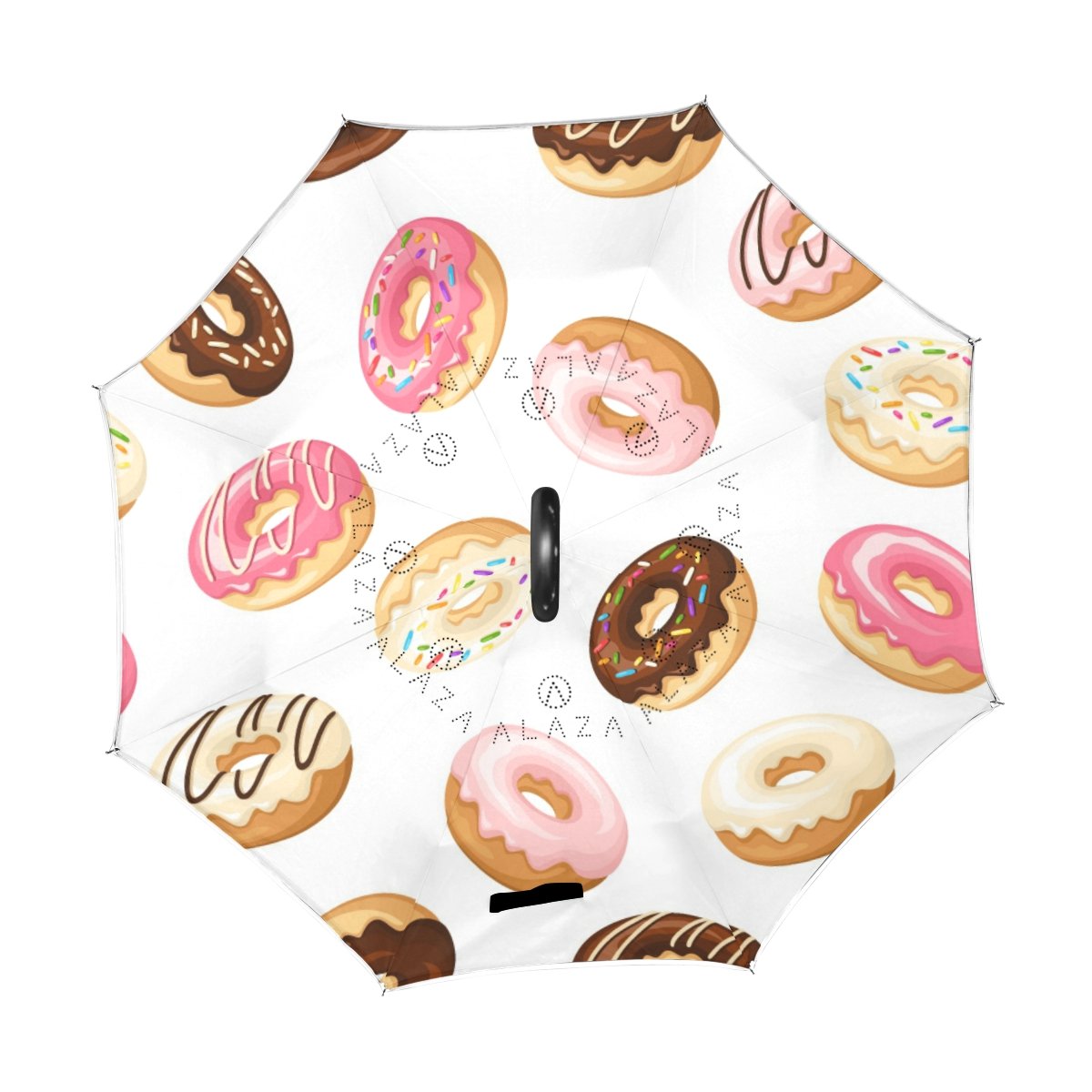 ALAZA U LIFE Cute Donut Print Reversible Umbrella - Sun & Rain Protection with C-Shaped Handle for Women, Birthday Gift, Car & Outdoor Use | Perfect for Commuting, Beach Trips and Special Occasions