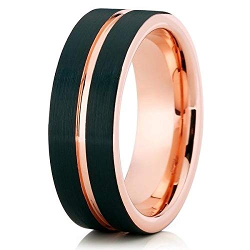 Rose Gold Tungsten Wedding Band for Men & Women - 18k Rose Gold Plated Black Tungsten Ring, Anniversary & Engagement Ring, Comfort Fit Groove Design - Perfect for Weddings, Proposals & Special Occasions | Ideal for Couples, Gift Giving & Everyday Wear | Great for Romantic Dates, Vow Renewals & Anniversary Celebrations