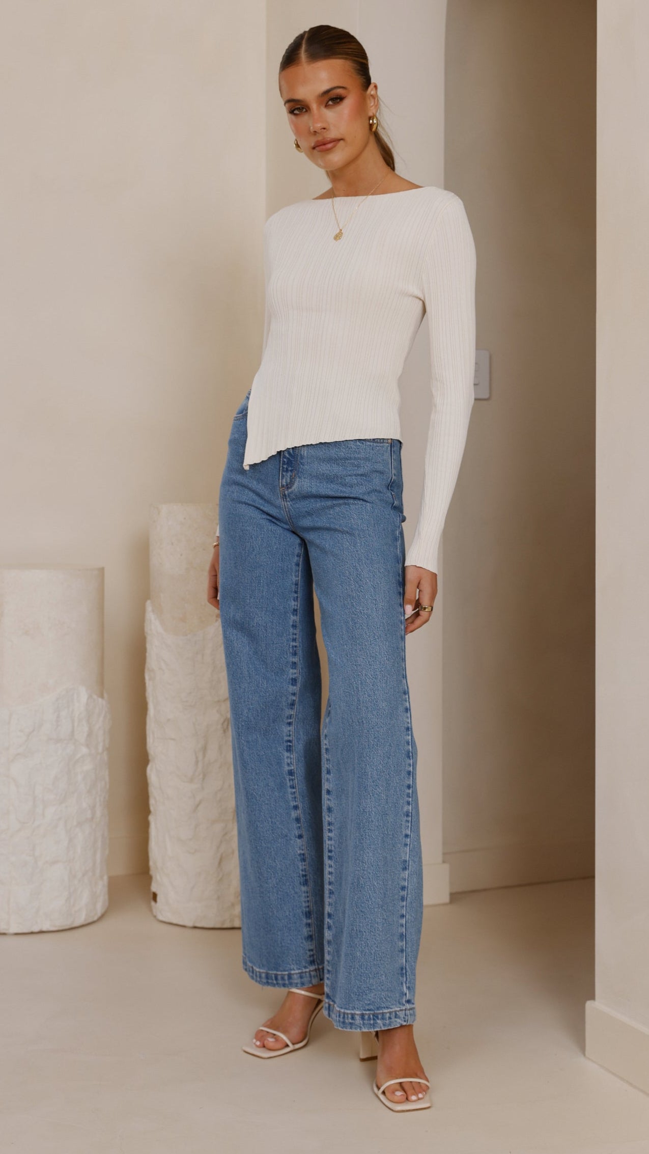 Isla Long Sleeve Top for Women - Soft Cream Blouse for Fall & Winter - Casual Office Wear & Layering Essential