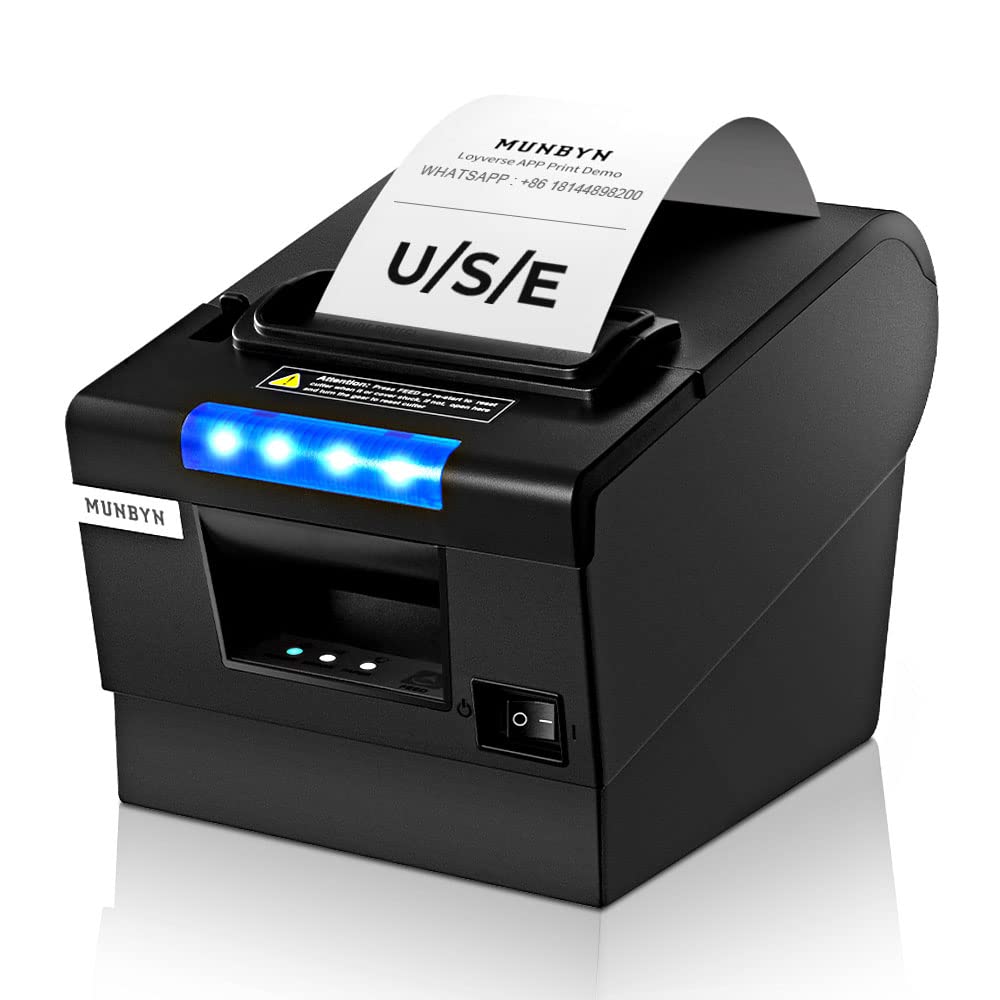 MUNBYN P068 80mm Thermal Receipt Printer with Auto Cutter - USB/Serial/Ethernet Connectivity, ESC/POS & Cash Drawer Support for POS Systems | Ideal for Retail Stores, Restaurants & Small Businesses