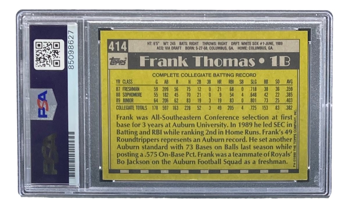 Frank Thomas Autographed 1990 Topps #414 Chicago White Sox Rookie Card - PSA/DNA Certified - Perfect for Baseball Memorabilia Collections & Sports Fan Gifts