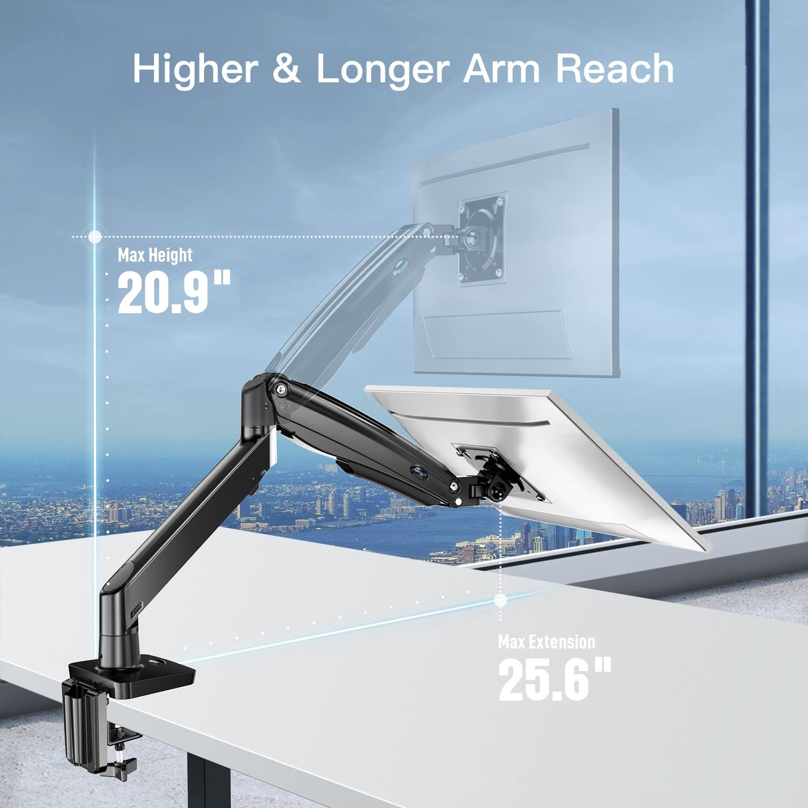 HUANUO Single Monitor Mount Stand - Adjustable Gas Spring Arm for 13-40 Inch Screens, Holds 26.4 lbs - Clamp/Grommet Base for Home Office, Gaming & Workstation Setup