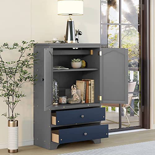 Kids Toy Storage Cabinet with 2 Doors & 2 Drawers - Free Standing Playroom Organizer for Bedroom, Nursery, or Play Area - Gray - Perfect for Organizing Toys, Books & Kids' Room Essentials