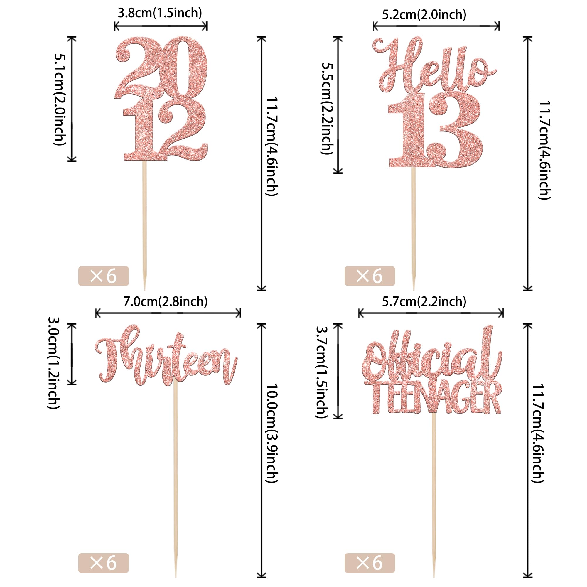 24 PCS Glitter Rose Gold 13th Birthday Cupcake Toppers - Hello Cheers 13 Thirteen Official Teenager Since 2012 - Cake Decorations for Happy 13th Birthday Party Supplies (Perfect for Teen Birthday Celebrations, Anniversary Parties & Cake Decorating)