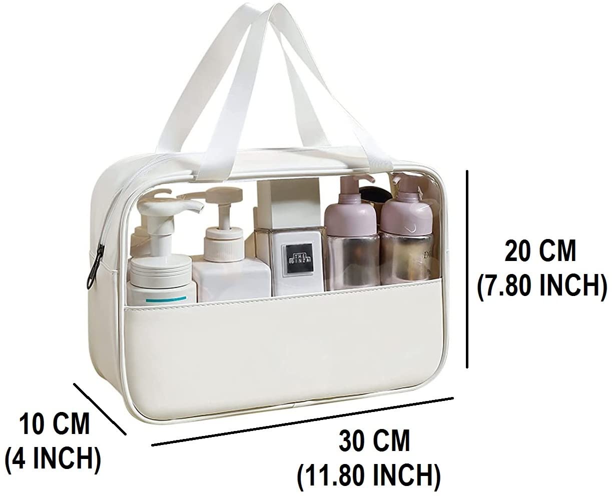 Bluwings Clear PVC Travel Cosmetic Bag - Waterproof Toiletry & Makeup Organizer Pouch for Women & Girls (Large, White) - Perfect for Air Travel, Gym, Beach & Daily Essentials Storage