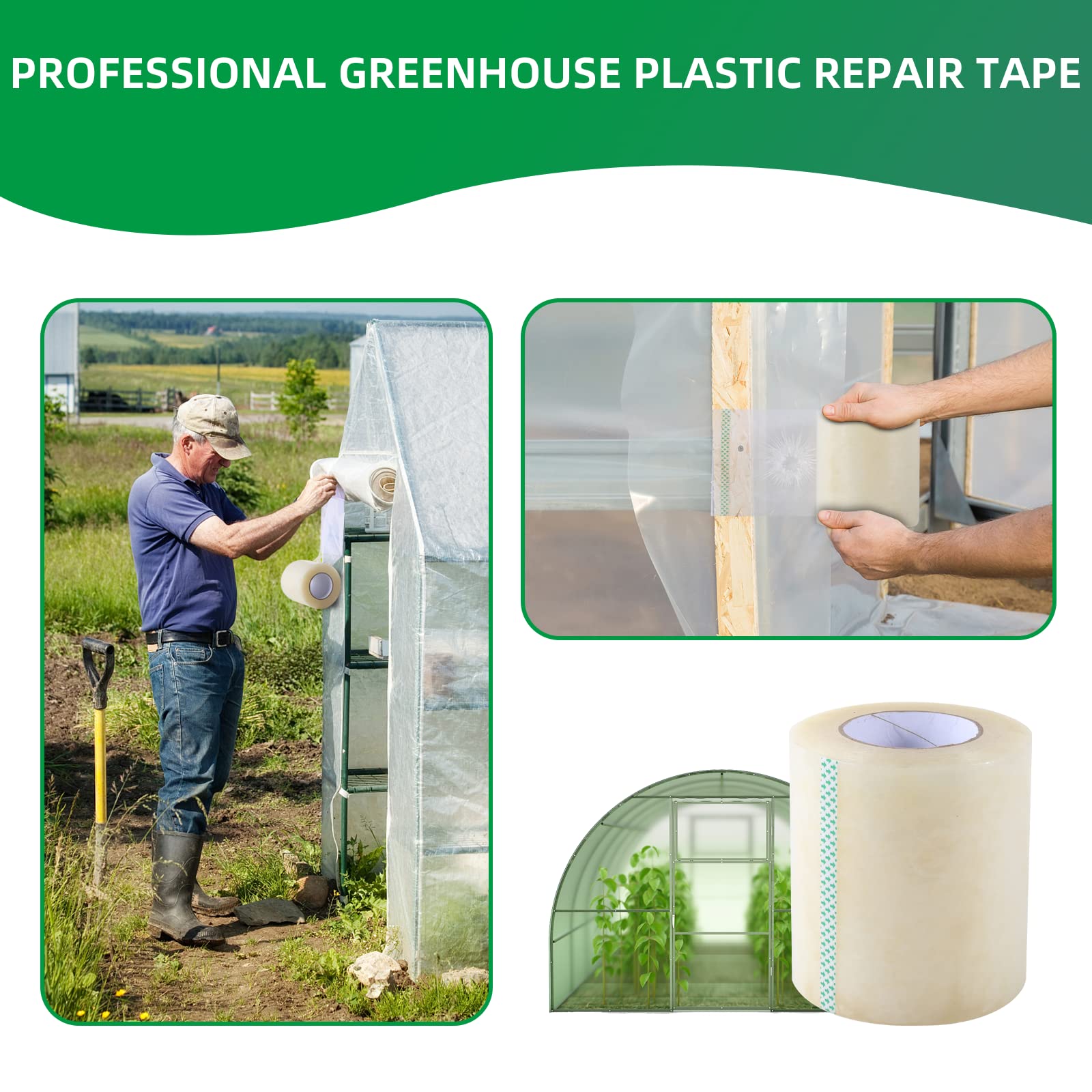 Greenhouse Repair Tape - 6.3 mil Thickness Clear UV Resistant Plastic Sheeting Tape (2in x 213ft) for Greenhouse Coverings, Poly Film Repairs & DIY Garden Projects - Perfect for Patching Holes, Sealing Edges & Protecting Plants