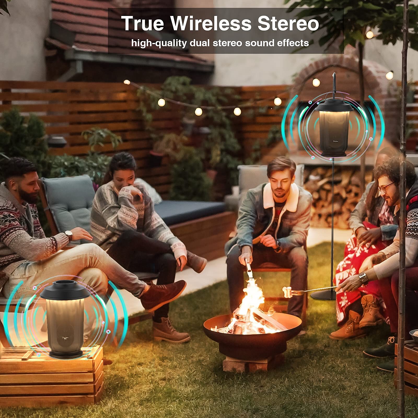 Onforu 2 Pack Outdoor Bluetooth Speakers with LED Lights - Wireless Loud Stereo Sound, TWS Pairing, Bluetooth 5.0 - Perfect for Christmas Parties, Garden Decor, Patio Entertainment & Camping Nights