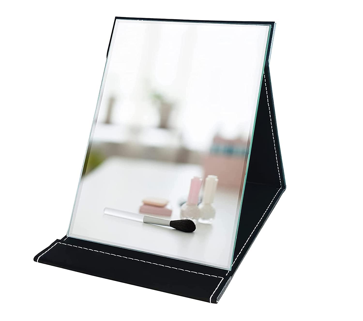Agabani Round Compact Folding Mirror with PU Leather Cover - Portable Vanity Mirror for Desk, Travel, Camping & Makeup | Perfect for Home, Office, Gym Bag & Gift Giving