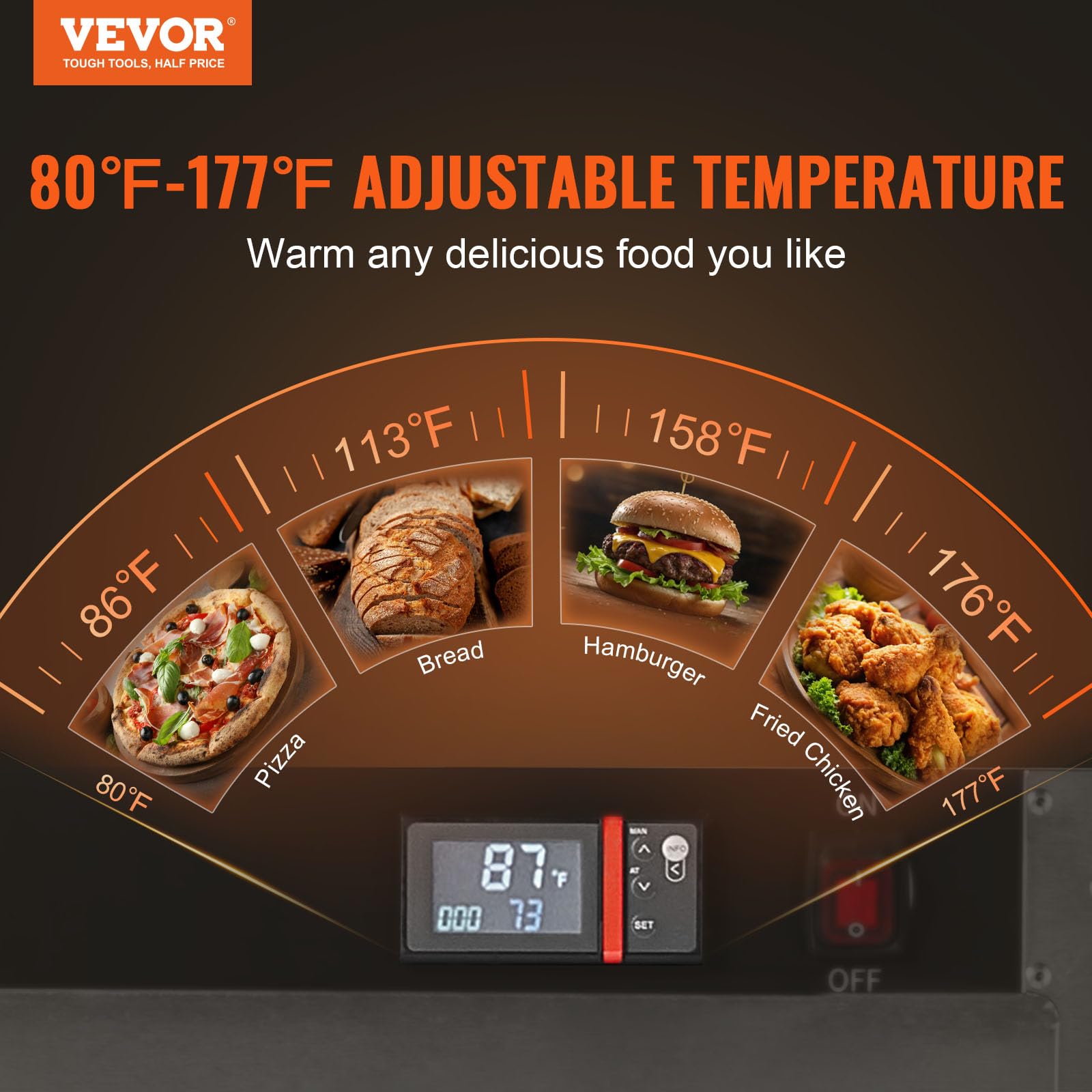 VEVOR 4-Tier Commercial Food Warmer Cabinet - Stainless Steel Concession Warmer with Water Tray, 4 Pans & Adjustable Shelves - Perfect for Restaurants, Catering & Pizza Shops - Keep Pizza, Chicken & Meals Hot for Serving