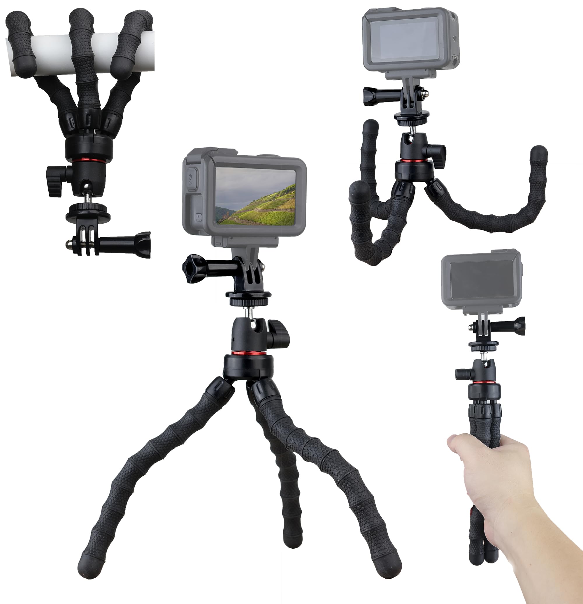 Flexible Camera Tripod for GoPro Hero 13/12/11/10/9 - Bendable 360° Rotating Mount Stand with Phone Holder for Vlogging, YouTube, Travel & Action Photography