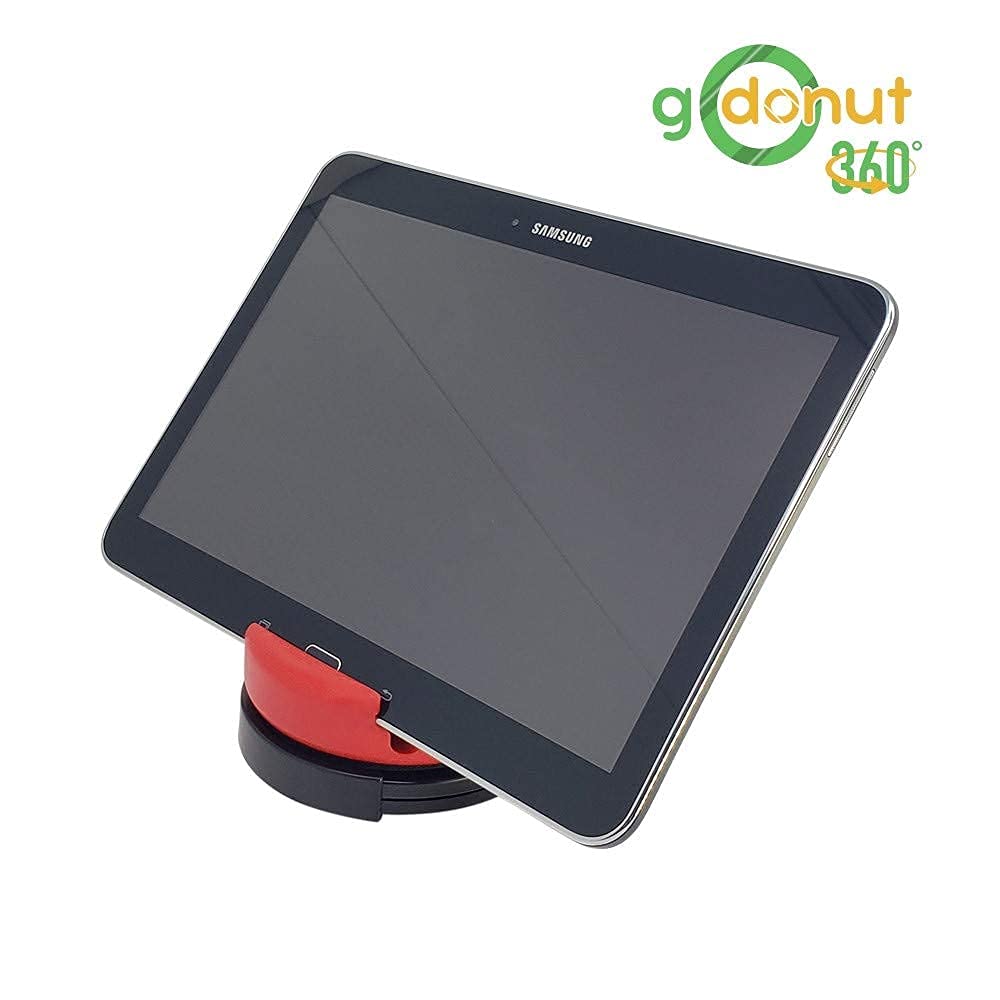 GoDonut 360° Rotating Phone Stand - Adjustable Phone Holder & iPad Stand for Desk - Compatible with iPhone, Samsung, Kindle, Tablets & Most Smartphones - Red - Perfect for Home Office, Video Calls & Hands-Free Viewing