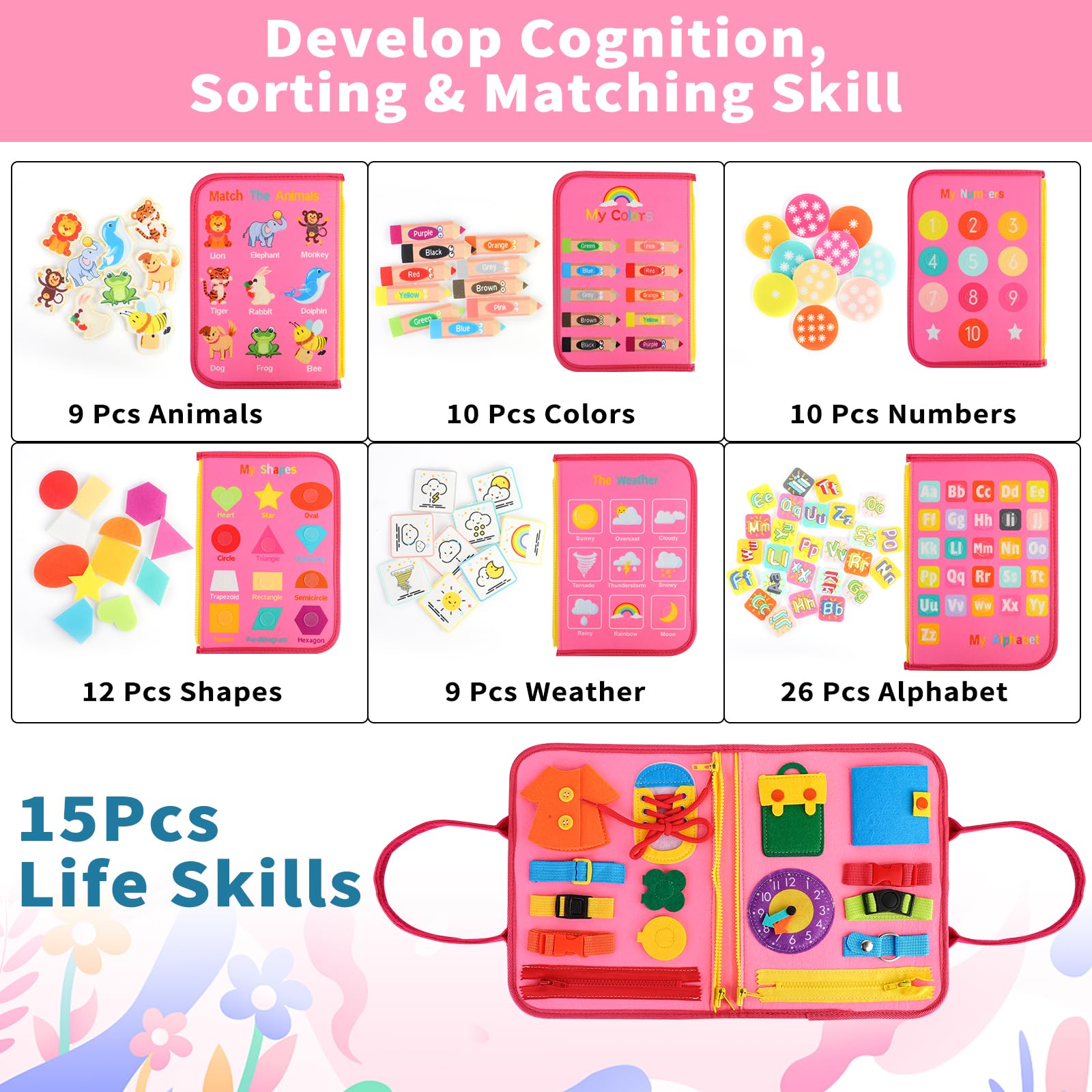 **Montessori Busy Board for Toddlers 1-4 Years Old - 7-in-1 Preschool Learning Toy with Life Skills - Perfect Travel & Car Ride Activity for Boys & Girls - Ideal Birthday Gift for 2 Year Olds (Great for Airplane, Road Trips & Quiet Play at Home)**