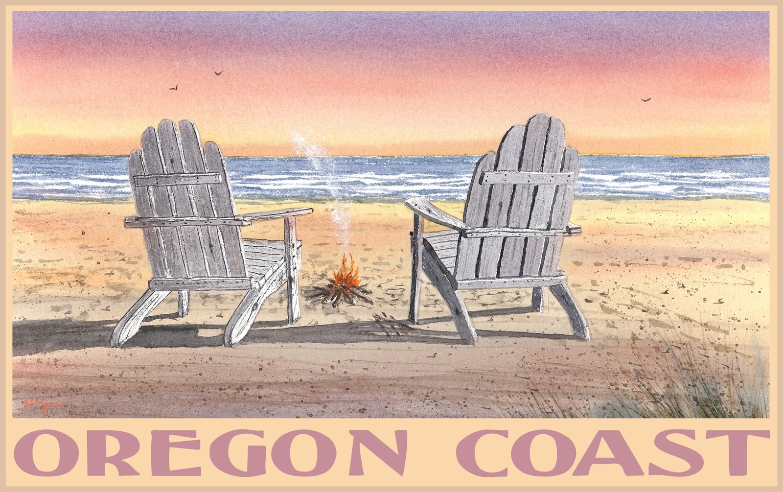 Dave Bartholet Oregon Coast Adirondack Chairs Beach Art Prints - 11x17 Inches Unframed Wall Decor for Living Room, Bedroom & Office | Northwest Art Mall