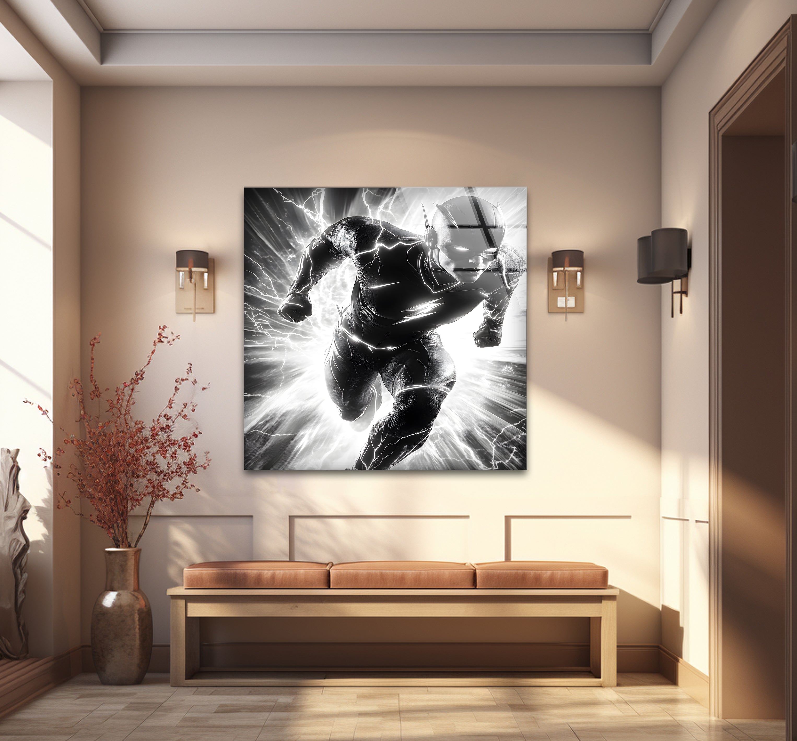 Black and White Flash Glass Wall Art - Modern Abstract Home Decor for Living Room, Bedroom & Office - Perfect for Gifts and Interior Design