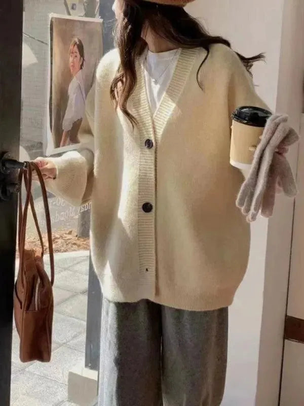 Women's Loose Buttoned Cardigan Sweater - Soft & Versatile Knit Top for Casual Wear, Office & Layering