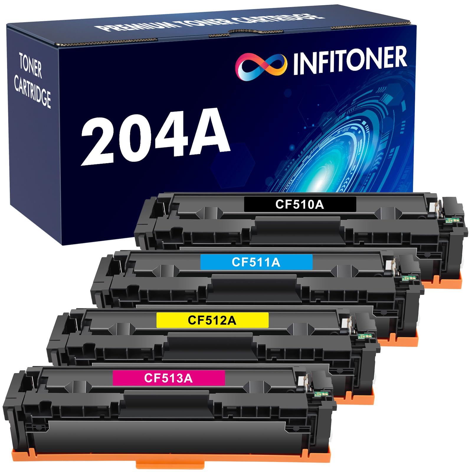INFITONER 204A Toner Cartridges 4-Pack - Compatible with HP 204A CF510A CF511A CF512A CF513A for HP Color Pro M180 M181 M180n M181fw M154nw M154a M154 Series Printers (Black, Cyan, Yellow, Magenta) - Perfect for Home & Office Printing Needs