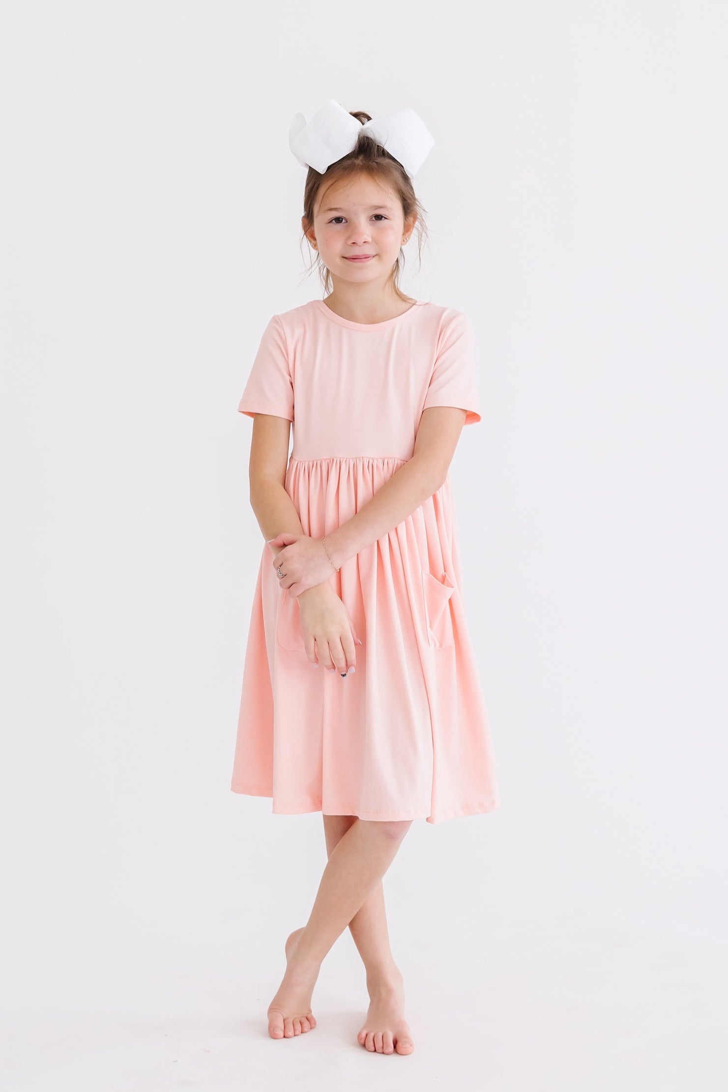 Peach Short Sleeve Pocket Twirl Dress for Women - Flowy Summer Casual Dress for Beach, Picnic, and Date Night