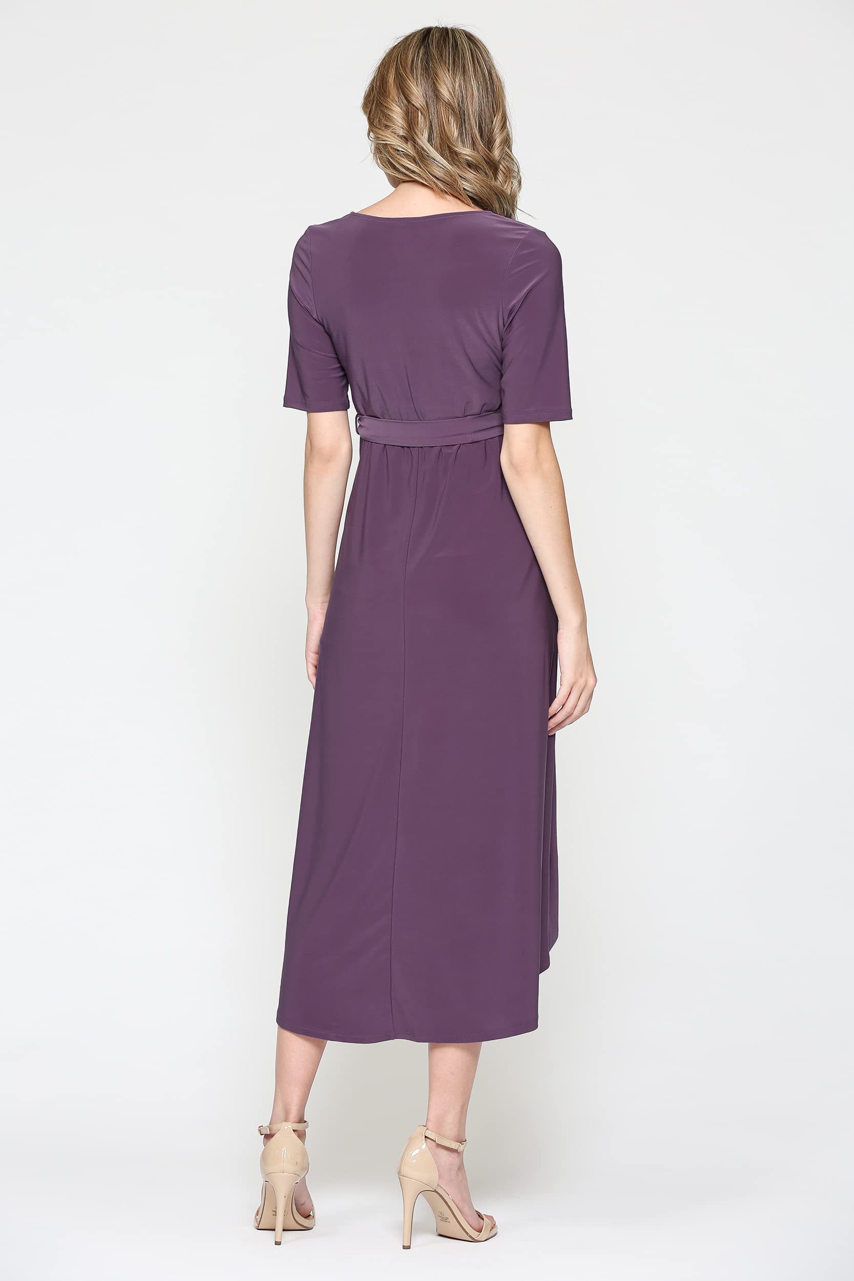 Maternity Wrap Dress for Women - Midi Length with Adjustable Waist Belt | Comfortable Pregnancy Dress for Work, Baby Shower & Special Occasions